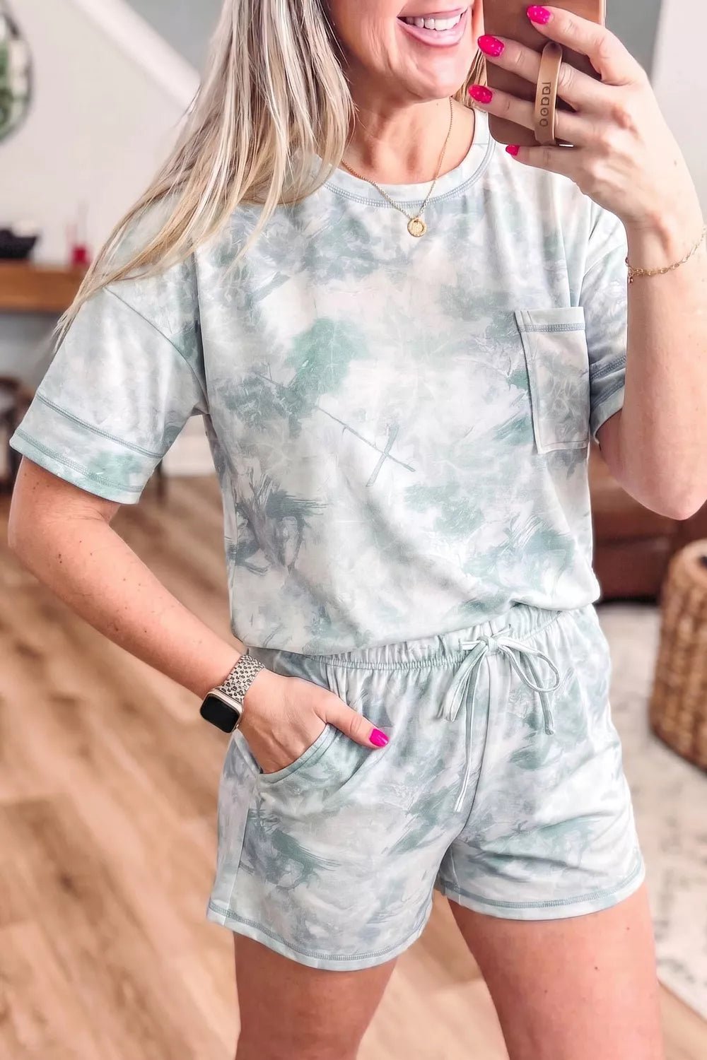 Tie-Dye Top and Drawstring Shorts Set designed for comfort and style at Lookzlike