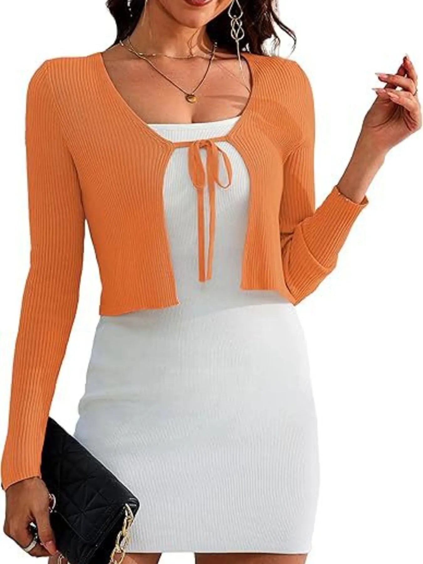 Tie - Front Long Sleeve Cardigan designed for comfort and style at Lookzlike