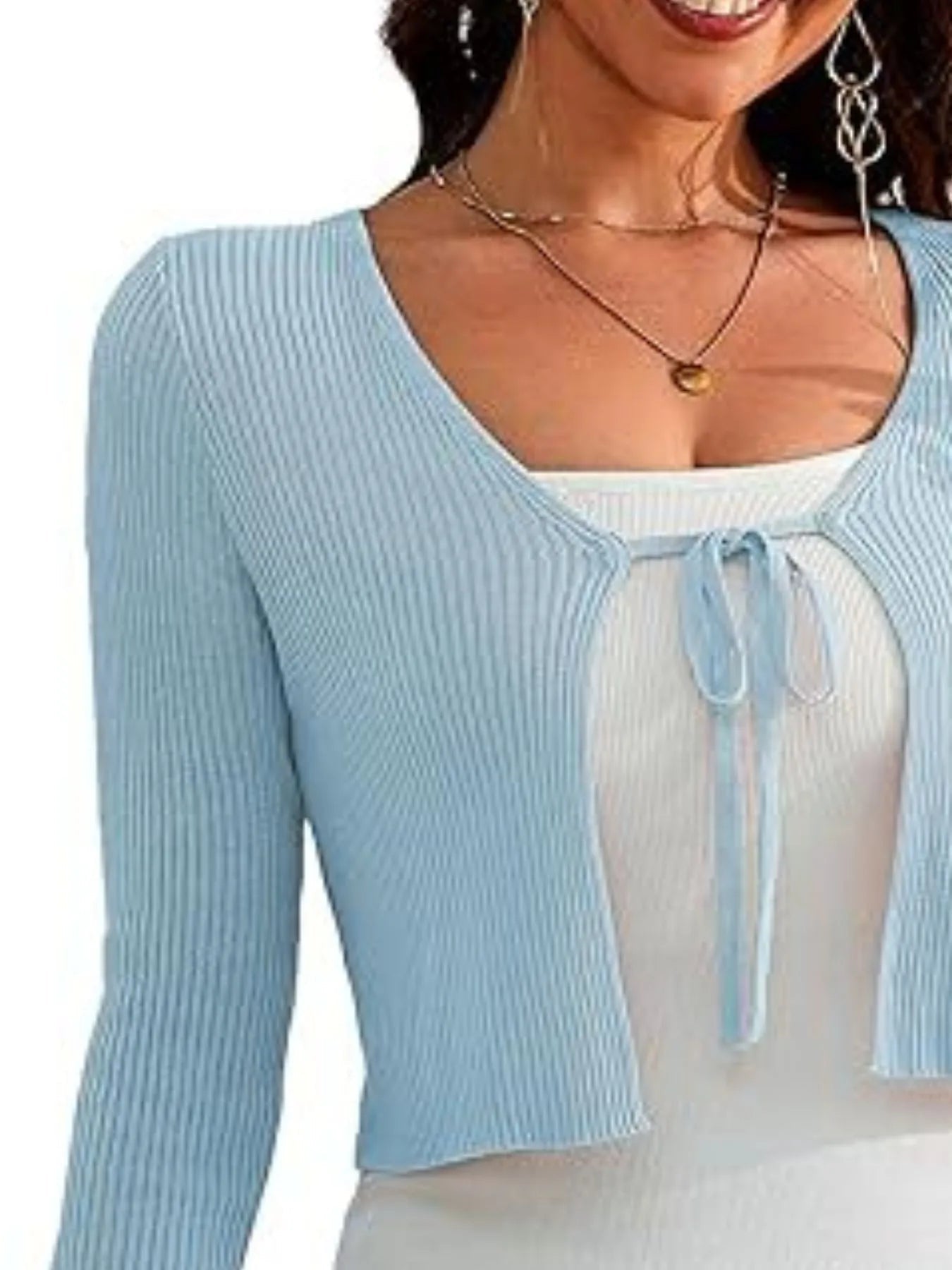 Tie - Front Long Sleeve Cardigan designed for comfort and style at Lookzlike
