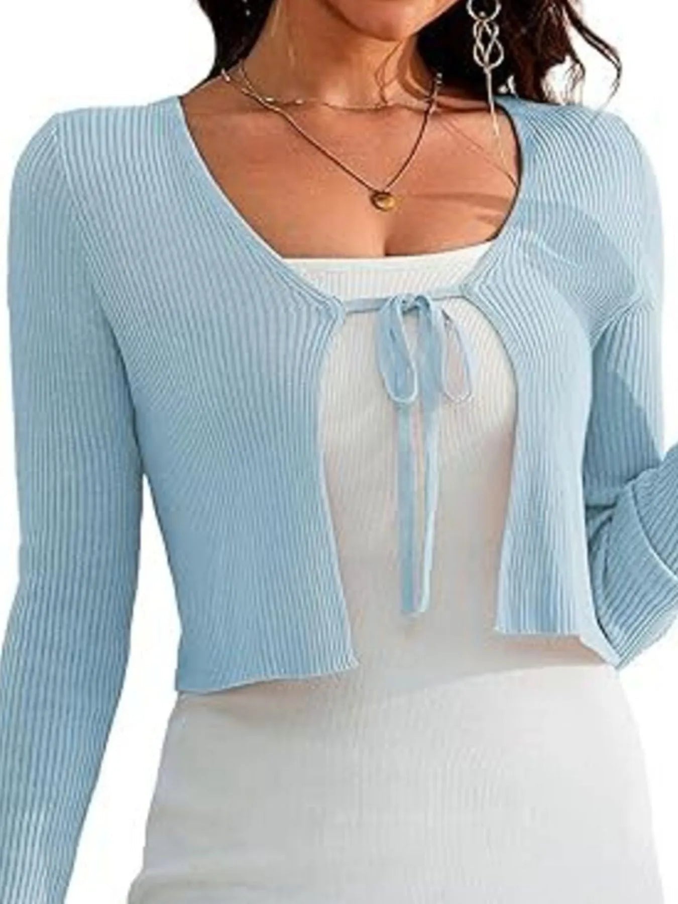 Tie - Front Long Sleeve Cardigan designed for comfort and style at Lookzlike