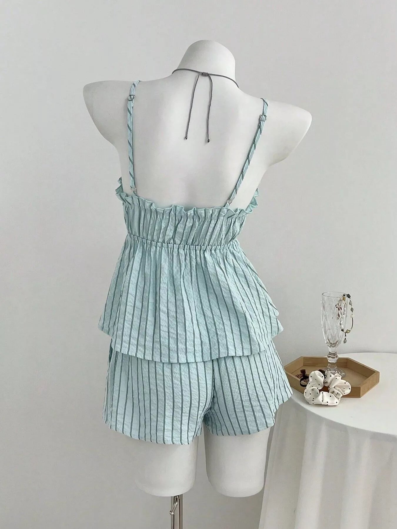 Tie Front Striped Cami and Shorts Set designed for comfort and style at Lookzlike