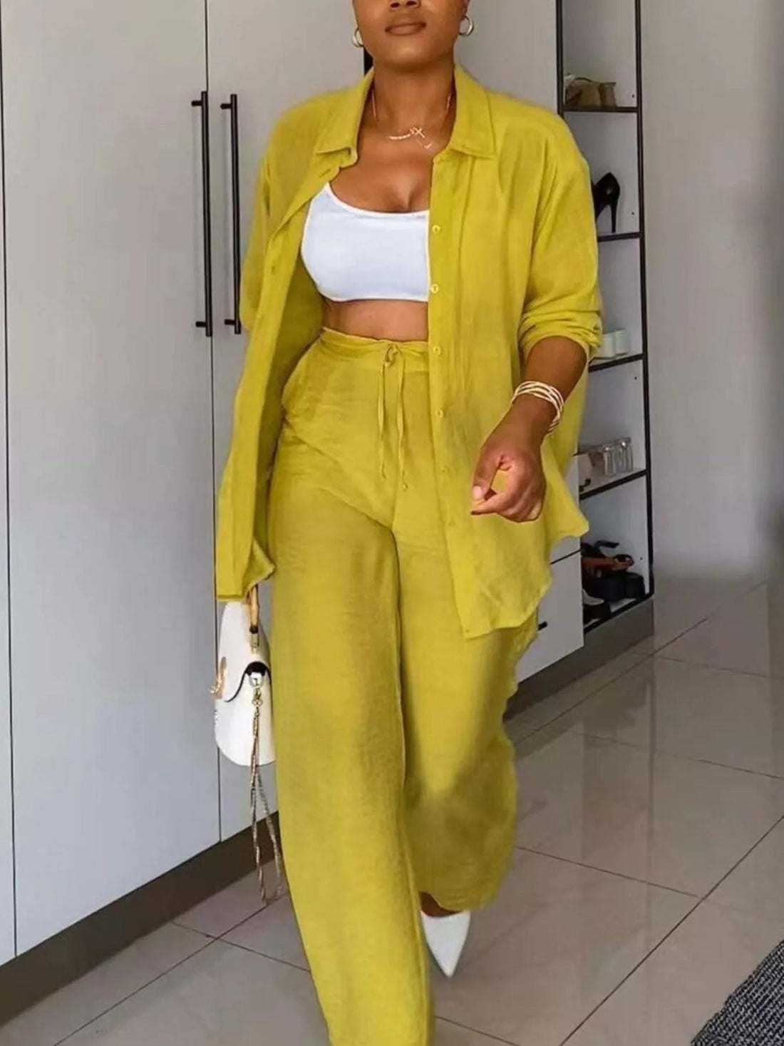 Tie-Front Top and Wide Leg Pants Set designed for comfort and style at Lookzlike