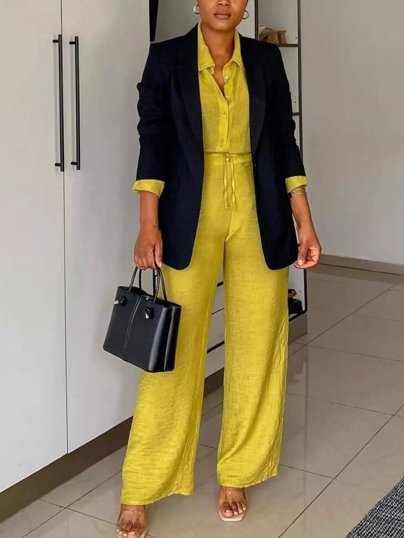 Tie-Front Top and Wide Leg Pants Set designed for comfort and style at Lookzlike