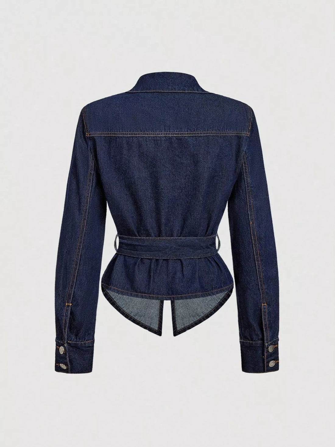 Tie Waist Long Sleeve Denim Jacket designed for comfort and style at Lookzlike