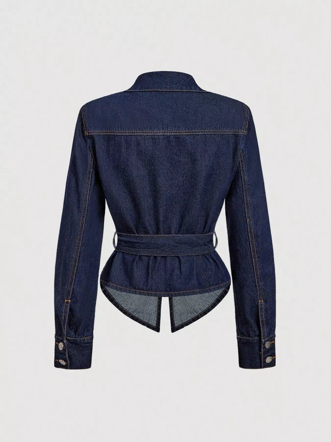 Tie Waist Long Sleeve Denim Jacket designed for comfort and style at Lookzlike