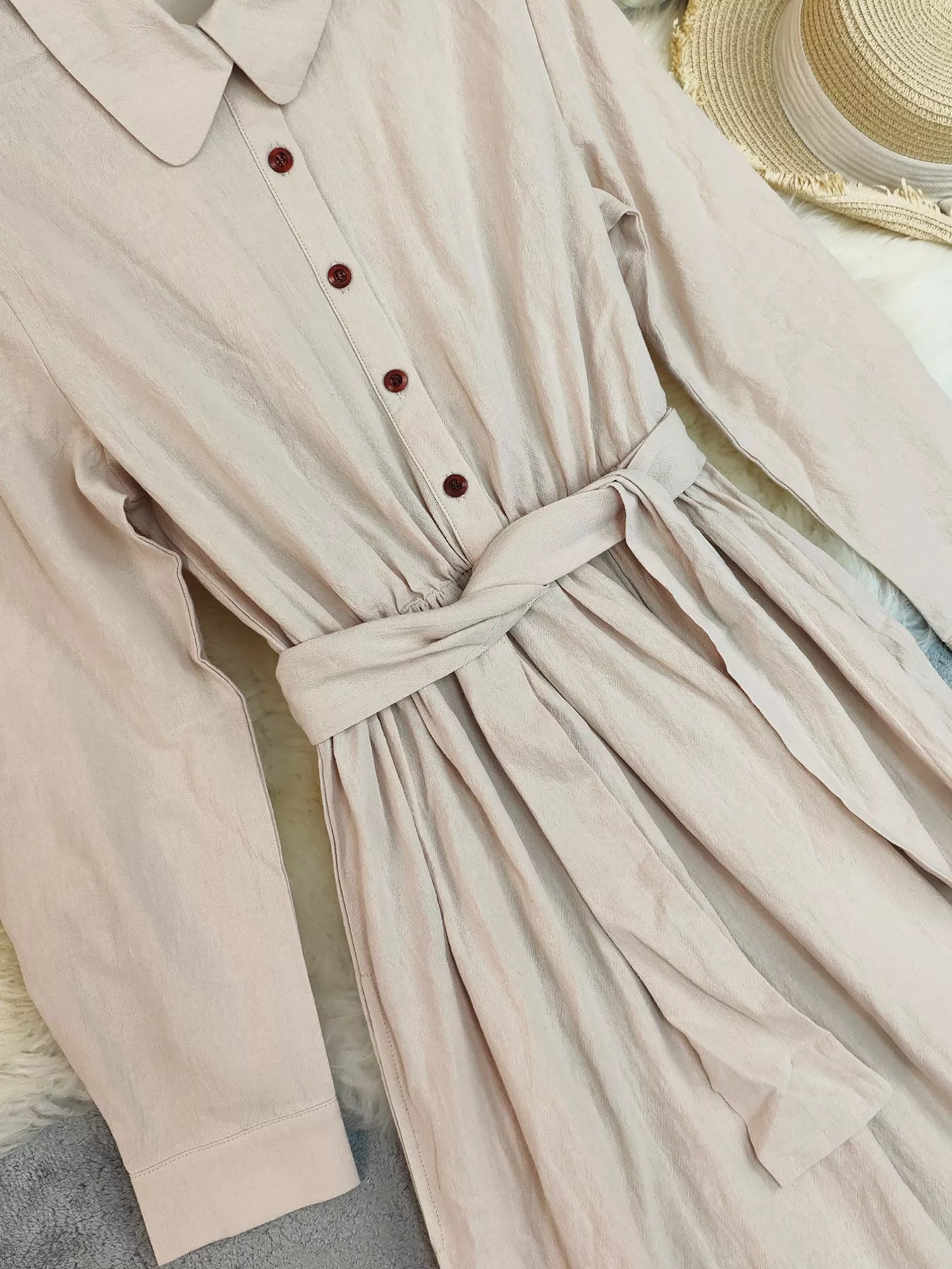 Tie Waist Long Sleeve Ruffled Hem Dress designed for comfort and style at Lookzlike