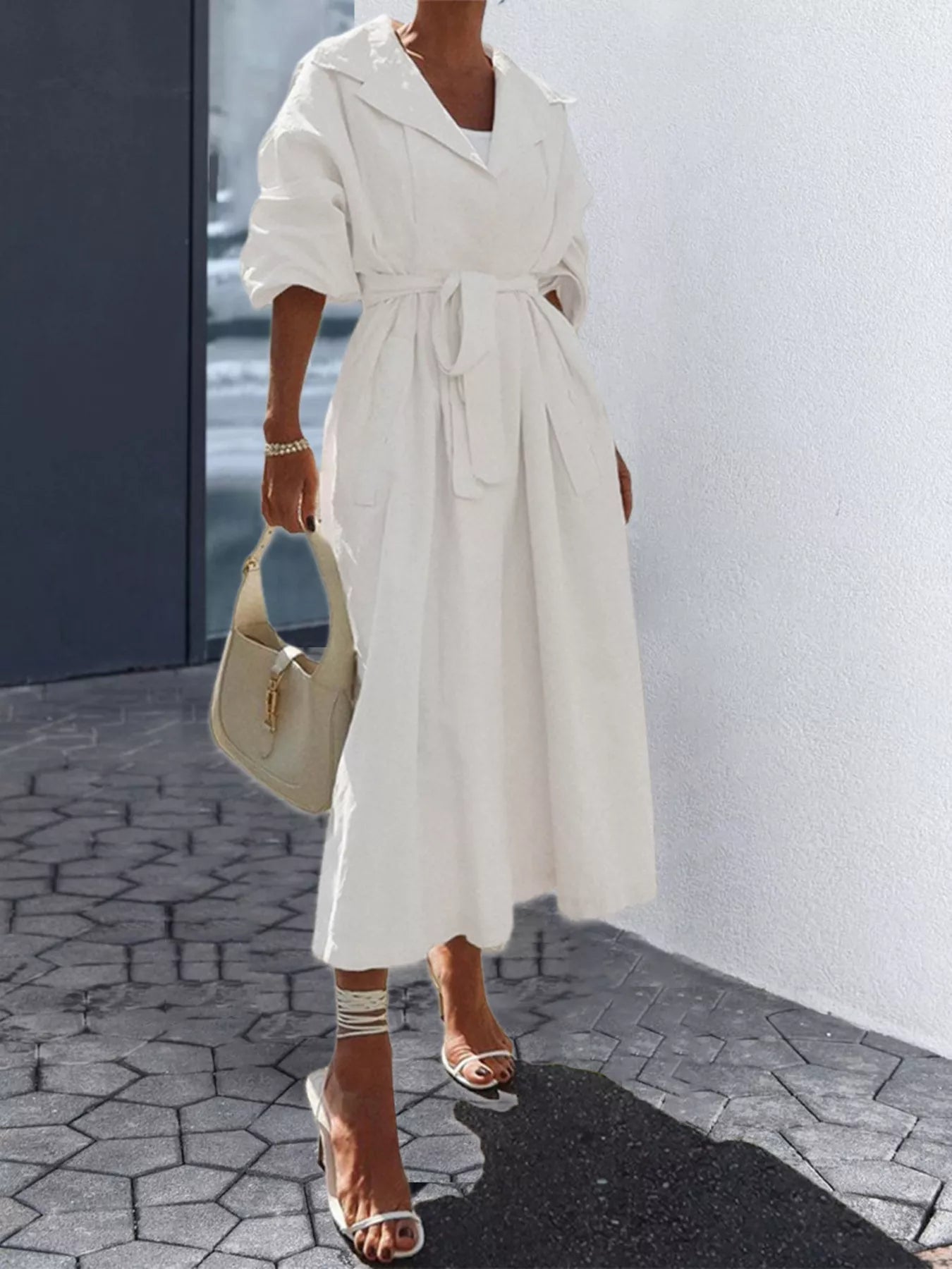 Tie Waist Midi Shirt Dress designed for comfort and style at Lookzlike