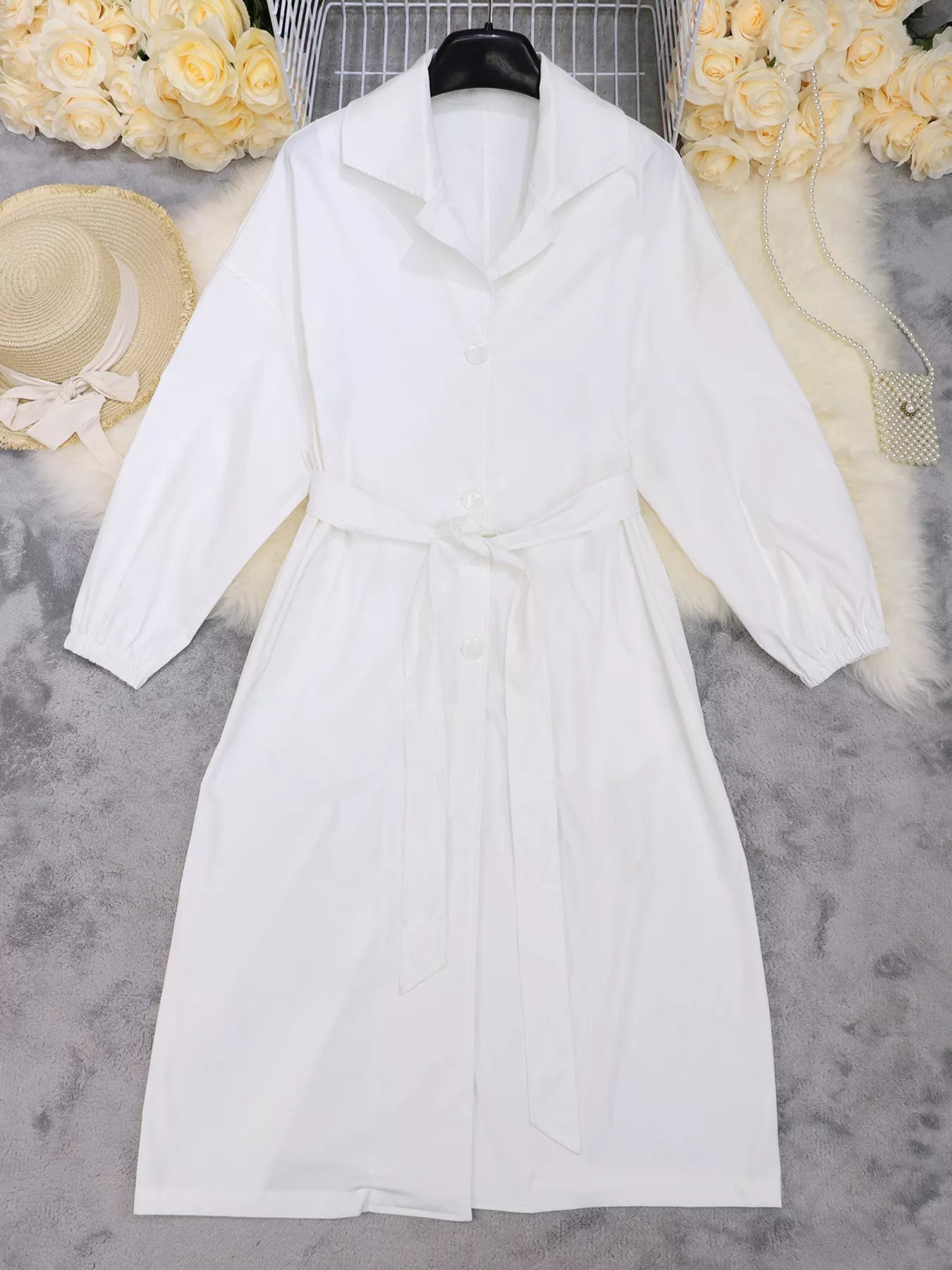 Tie Waist Midi Shirt Dress designed for comfort and style at Lookzlike