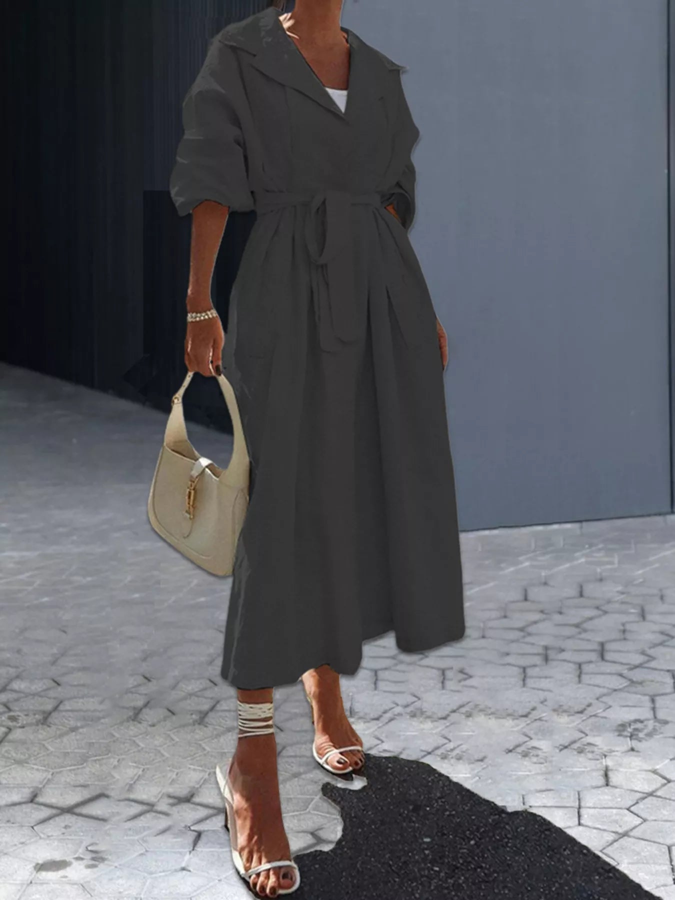 Tie Waist Midi Shirt Dress designed for comfort and style at Lookzlike