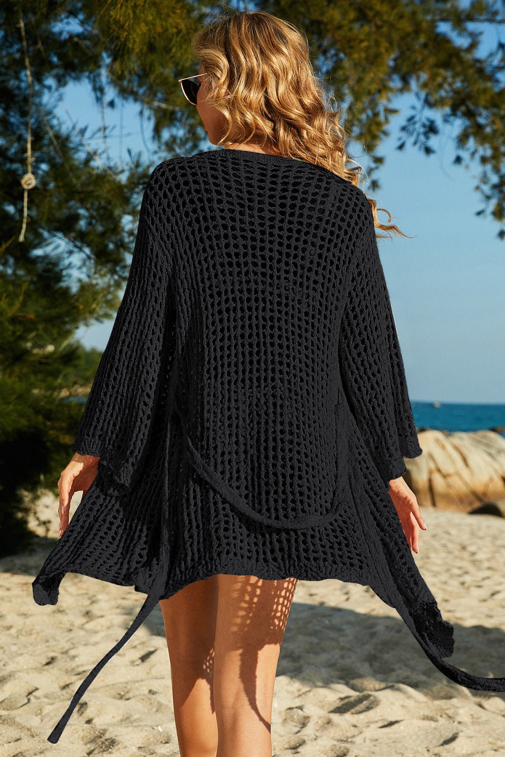 Tie-Waist Openwork Crochet Cover Up - Lookzlike