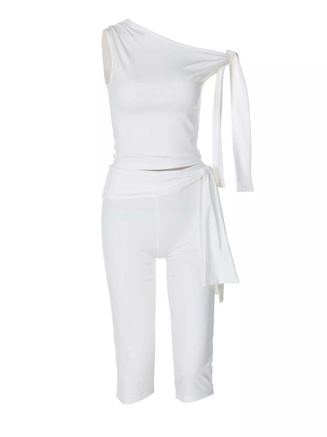 Tied One Shoulder Top and Capris Set designed for comfort and style at Lookzlike