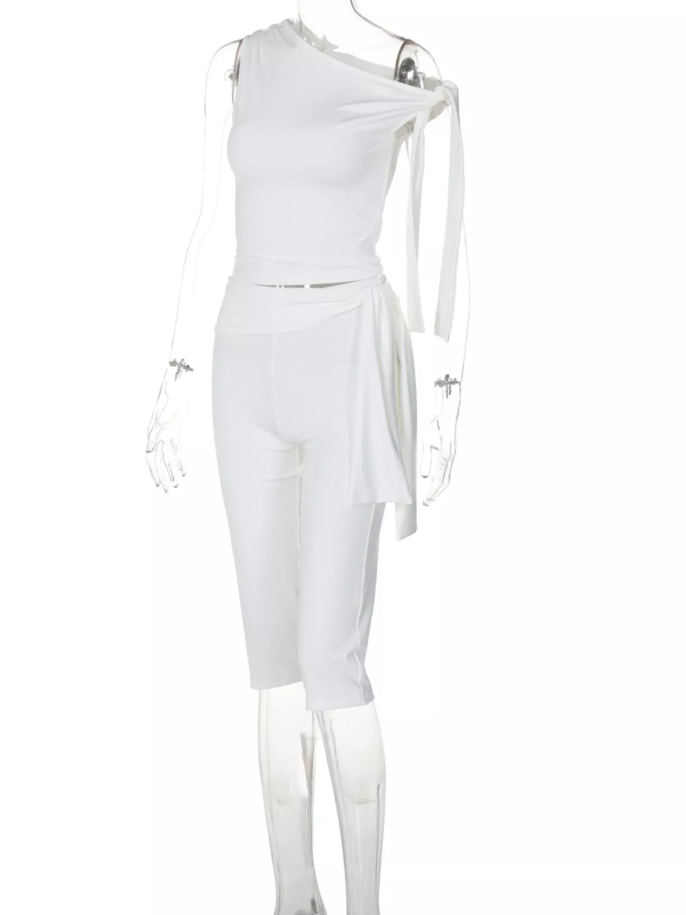 Tied One Shoulder Top and Capris Set designed for comfort and style at Lookzlike
