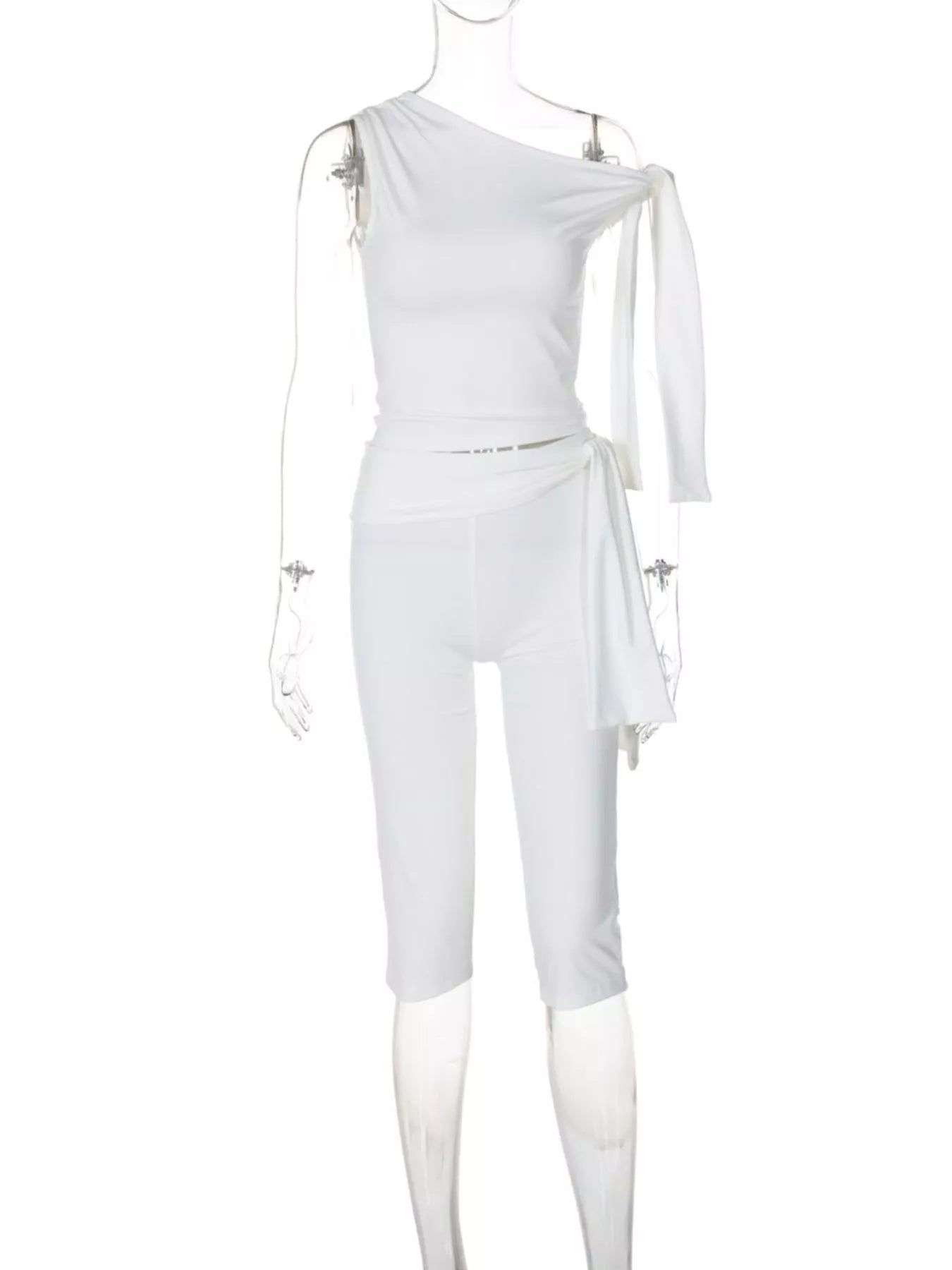Tied One Shoulder Top and Capris Set designed for comfort and style at Lookzlike