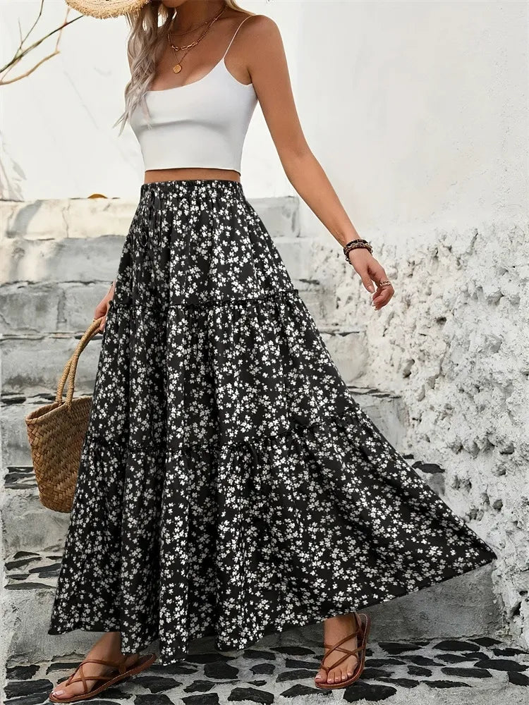 Tiered Floral Maxi Skirt - Lookzlike