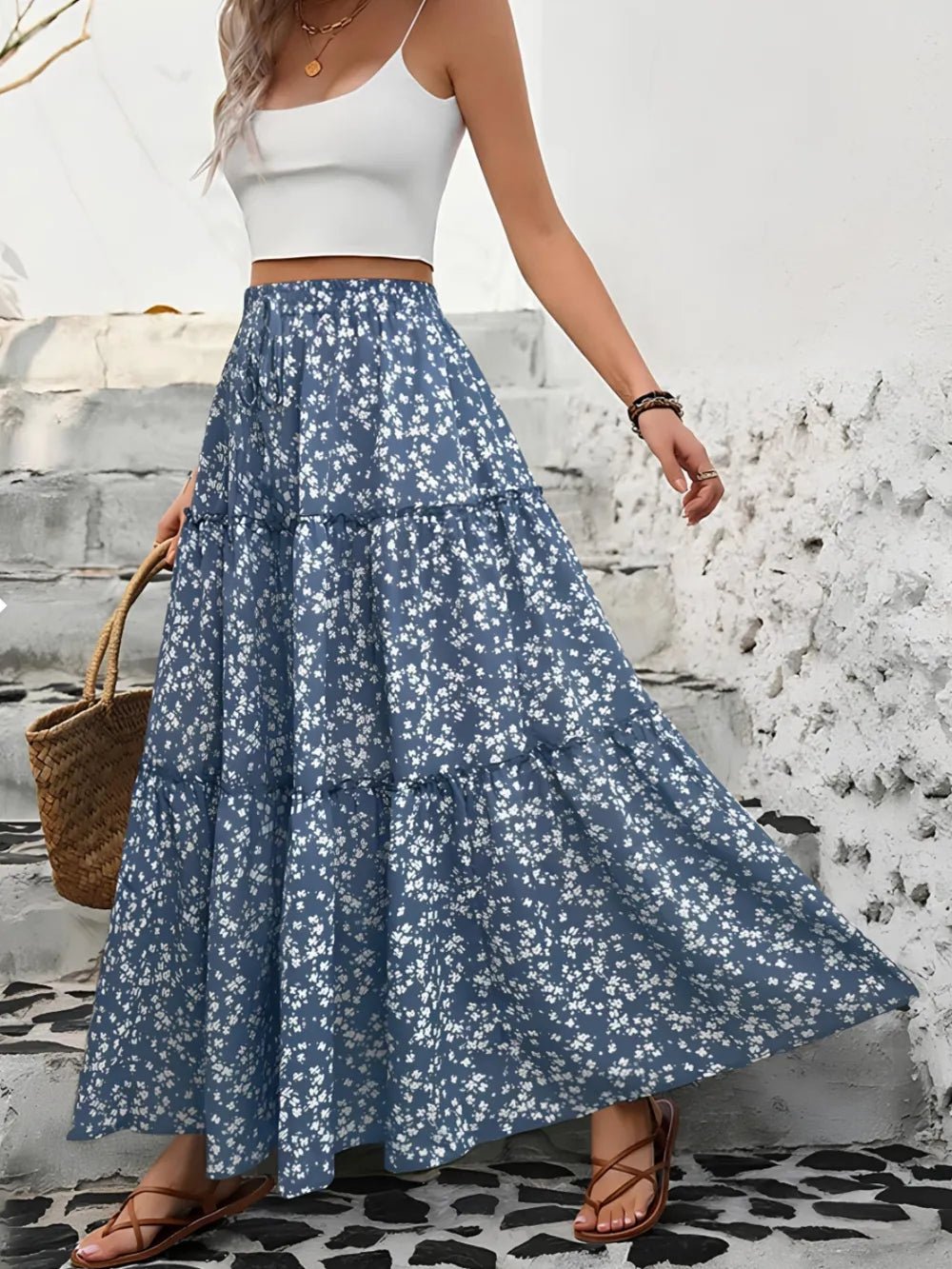 Tiered Floral Maxi Skirt - Lookzlike