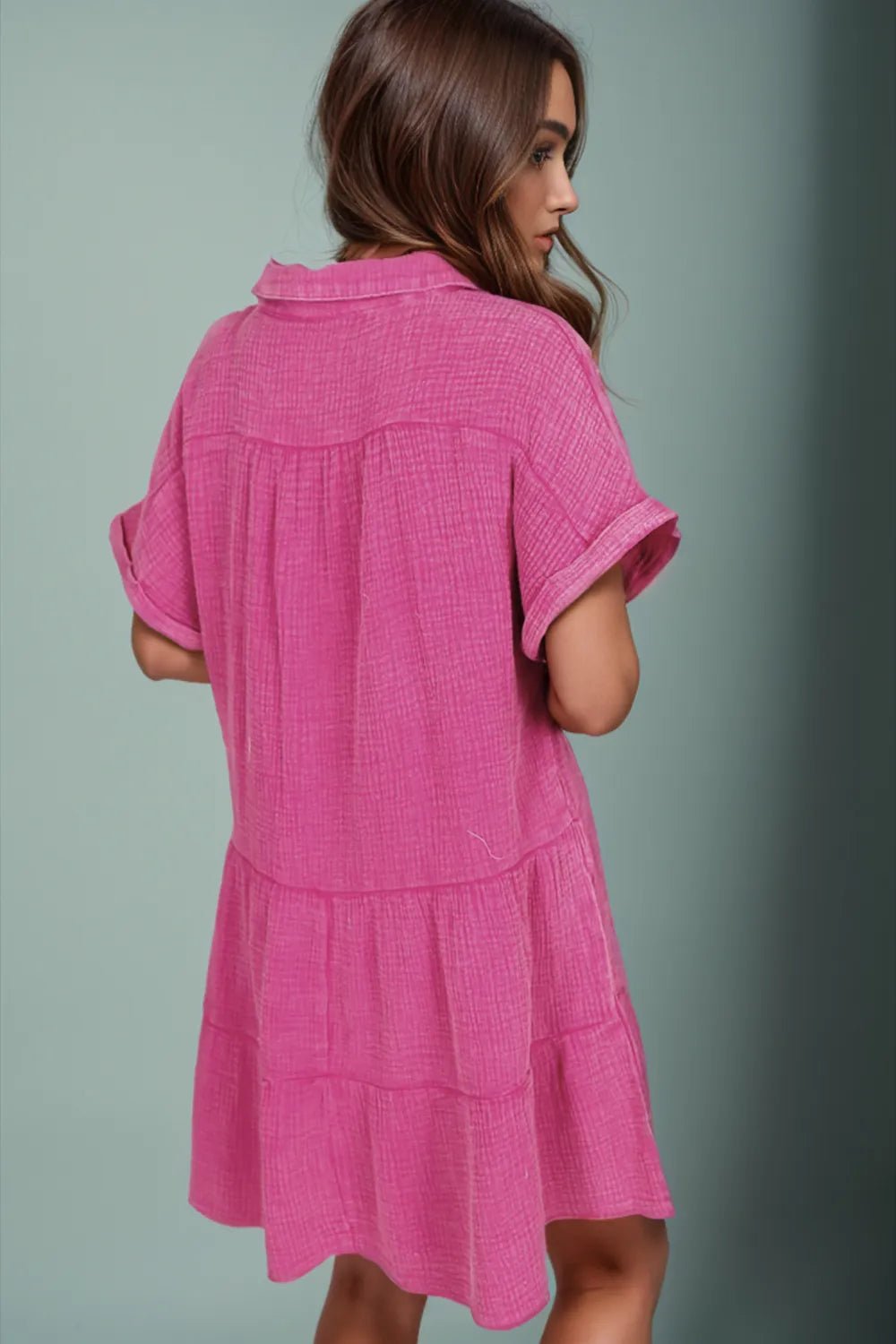 Tiered Notched Short Sleeve Dres designed for comfort and style at Lookzlike