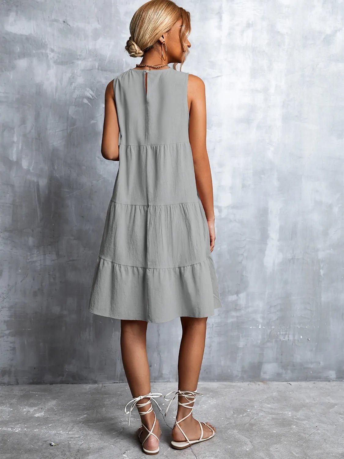 Tiered Round Neck Sleeveless Mini Tank Dress - Lookzlike
