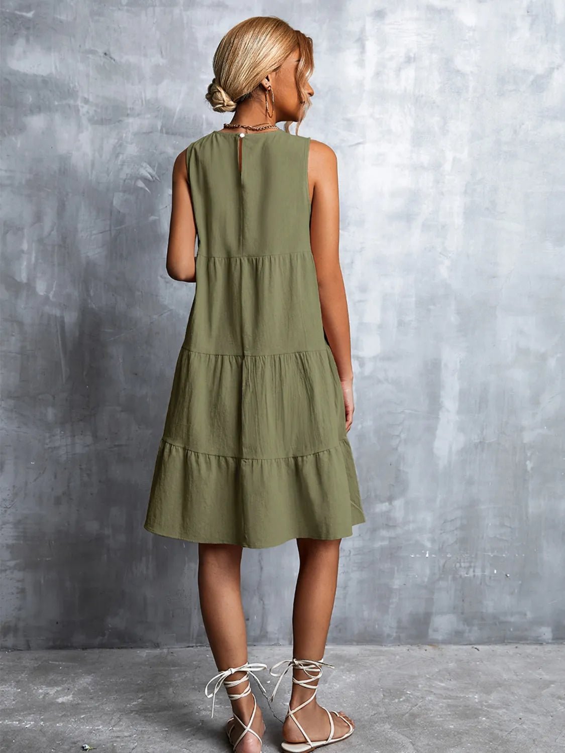 Tiered Round Neck Sleeveless Mini Tank Dress - Lookzlike