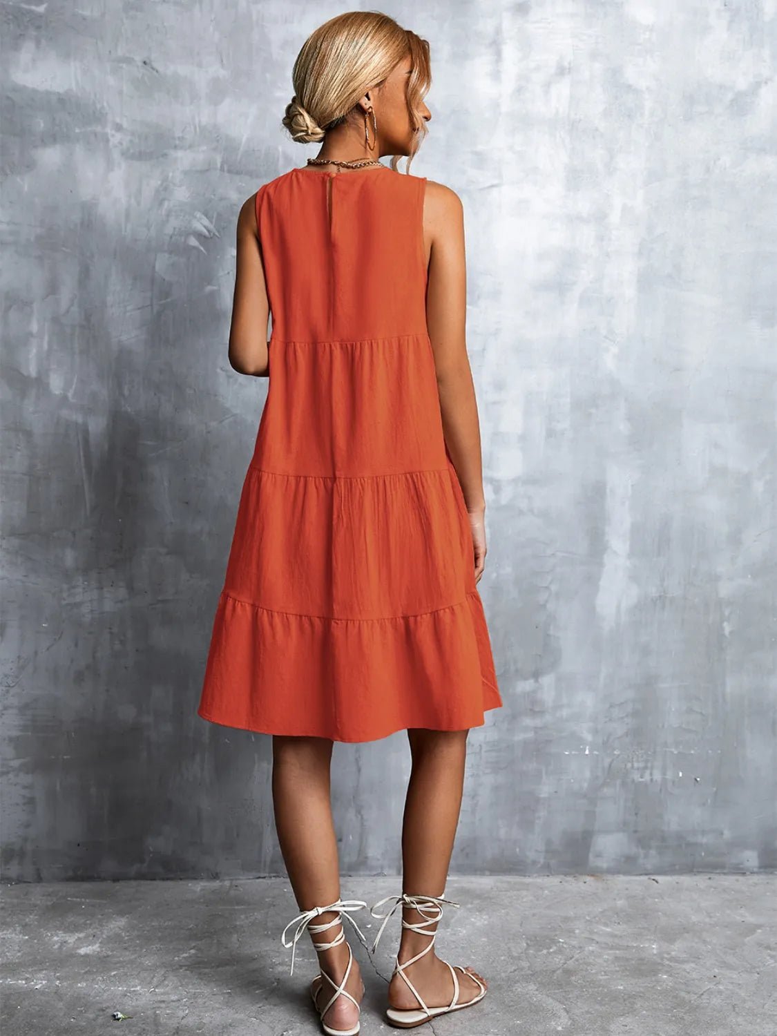 Tiered Round Neck Sleeveless Mini Tank Dress - Lookzlike