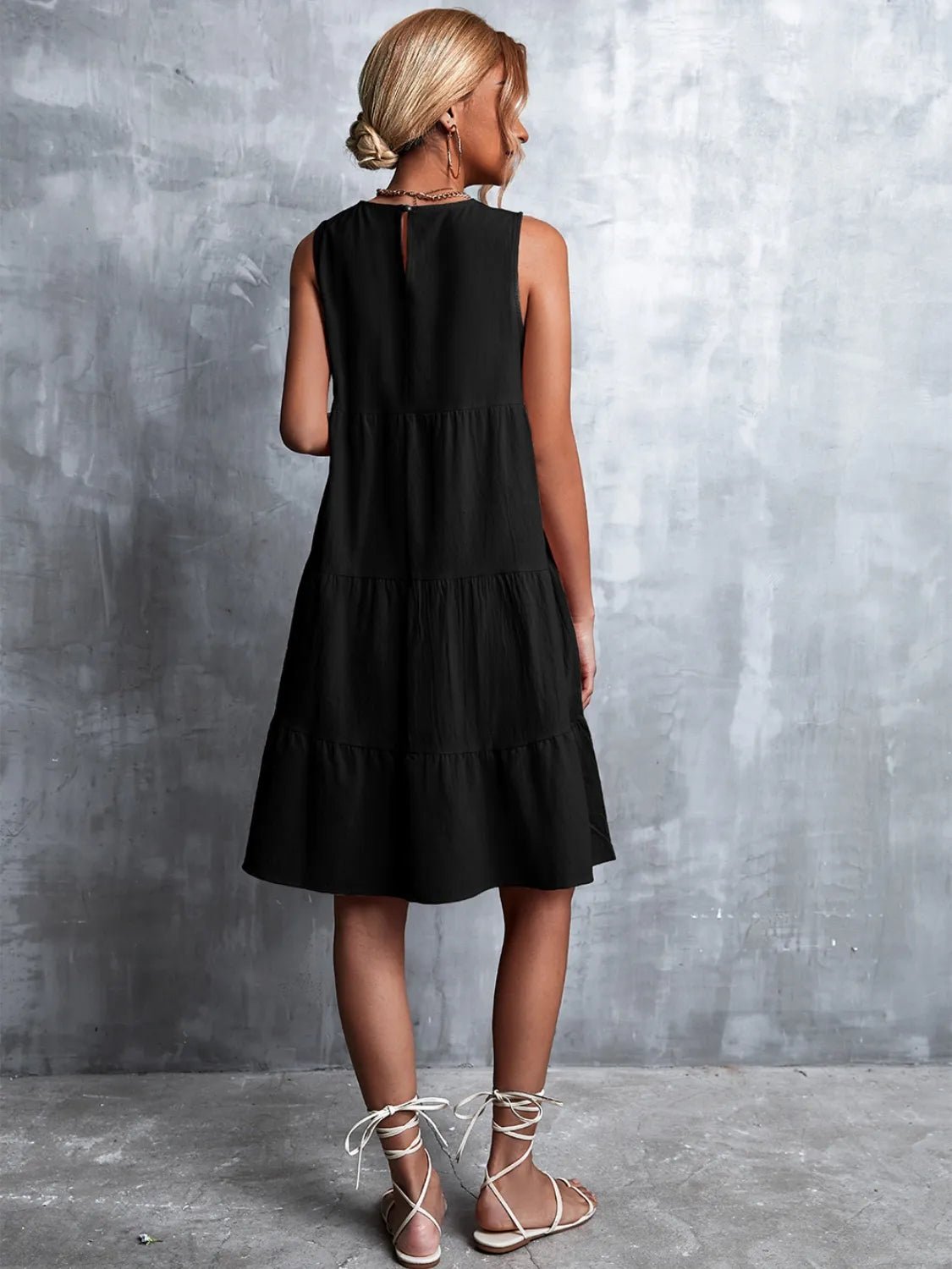 Tiered Round Neck Sleeveless Mini Tank Dress - Lookzlike