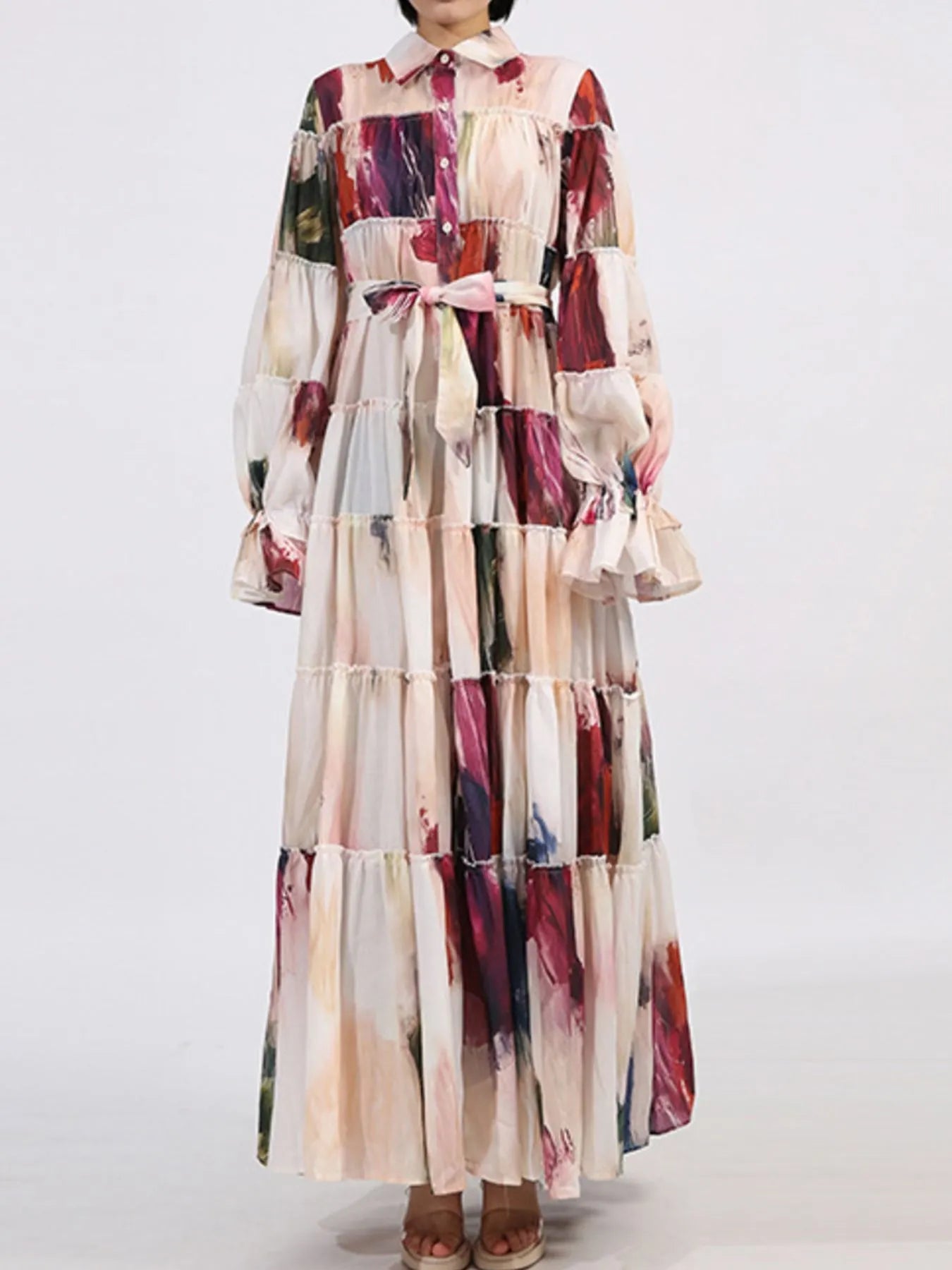 Tiered Tie Waist Maxi Dress designed for comfort and style at Lookzlike