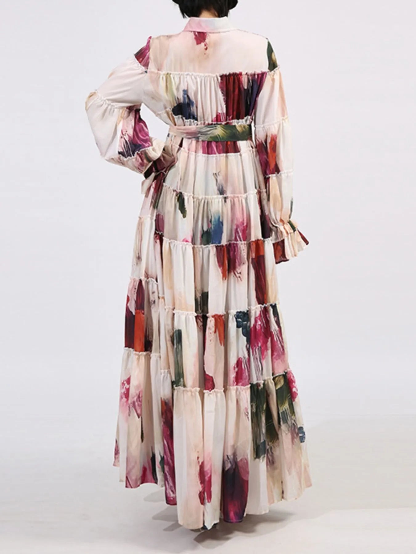 Tiered Tie Waist Maxi Dress designed for comfort and style at Lookzlike