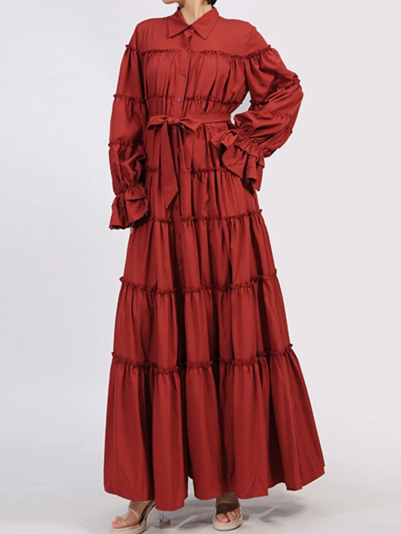 Tiered Tie Waist Maxi Dress designed for comfort and style at Lookzlike