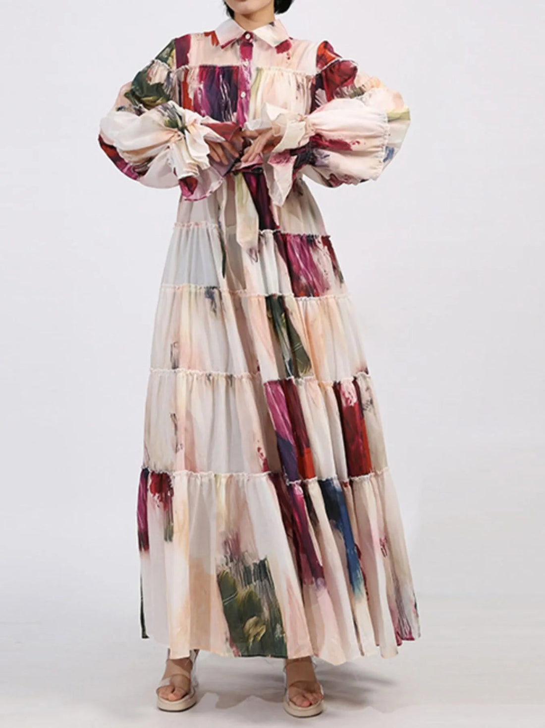 Tiered Tie Waist Maxi Dress designed for comfort and style at Lookzlike
