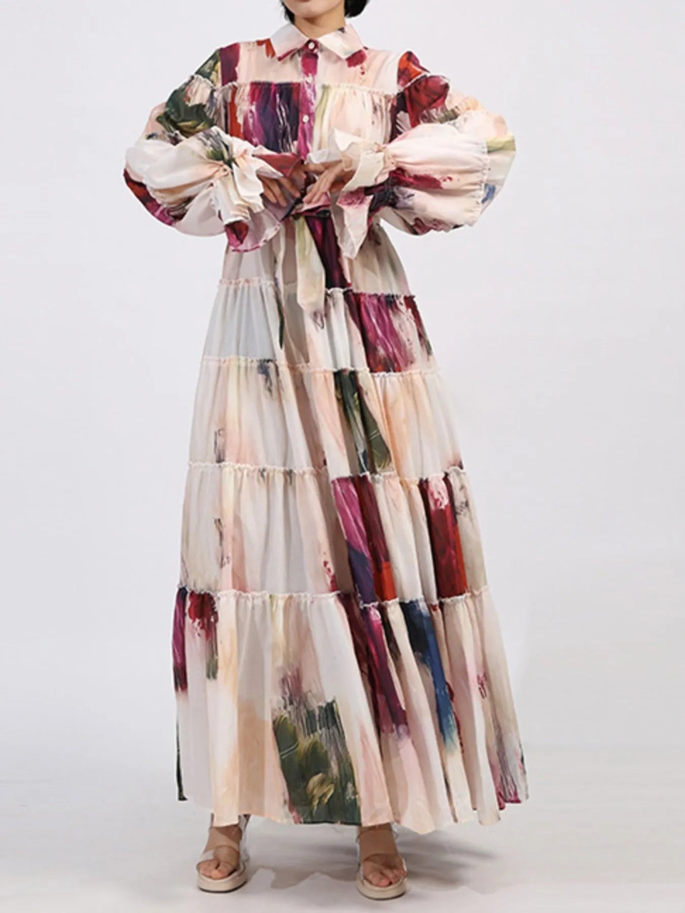 Tiered Tie Waist Maxi Dress designed for comfort and style at Lookzlike