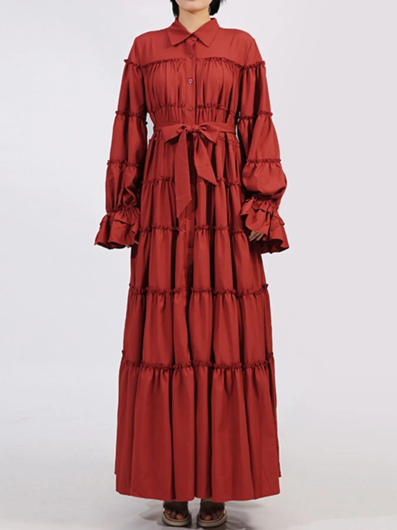 Tiered Tie Waist Maxi Dress designed for comfort and style at Lookzlike