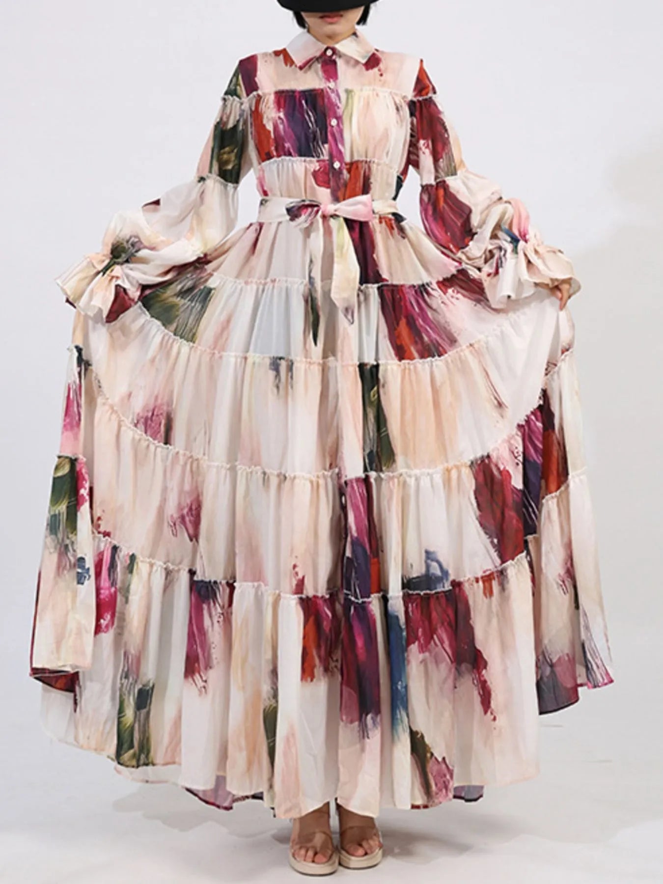Tiered Tie Waist Maxi Dress designed for comfort and style at Lookzlike