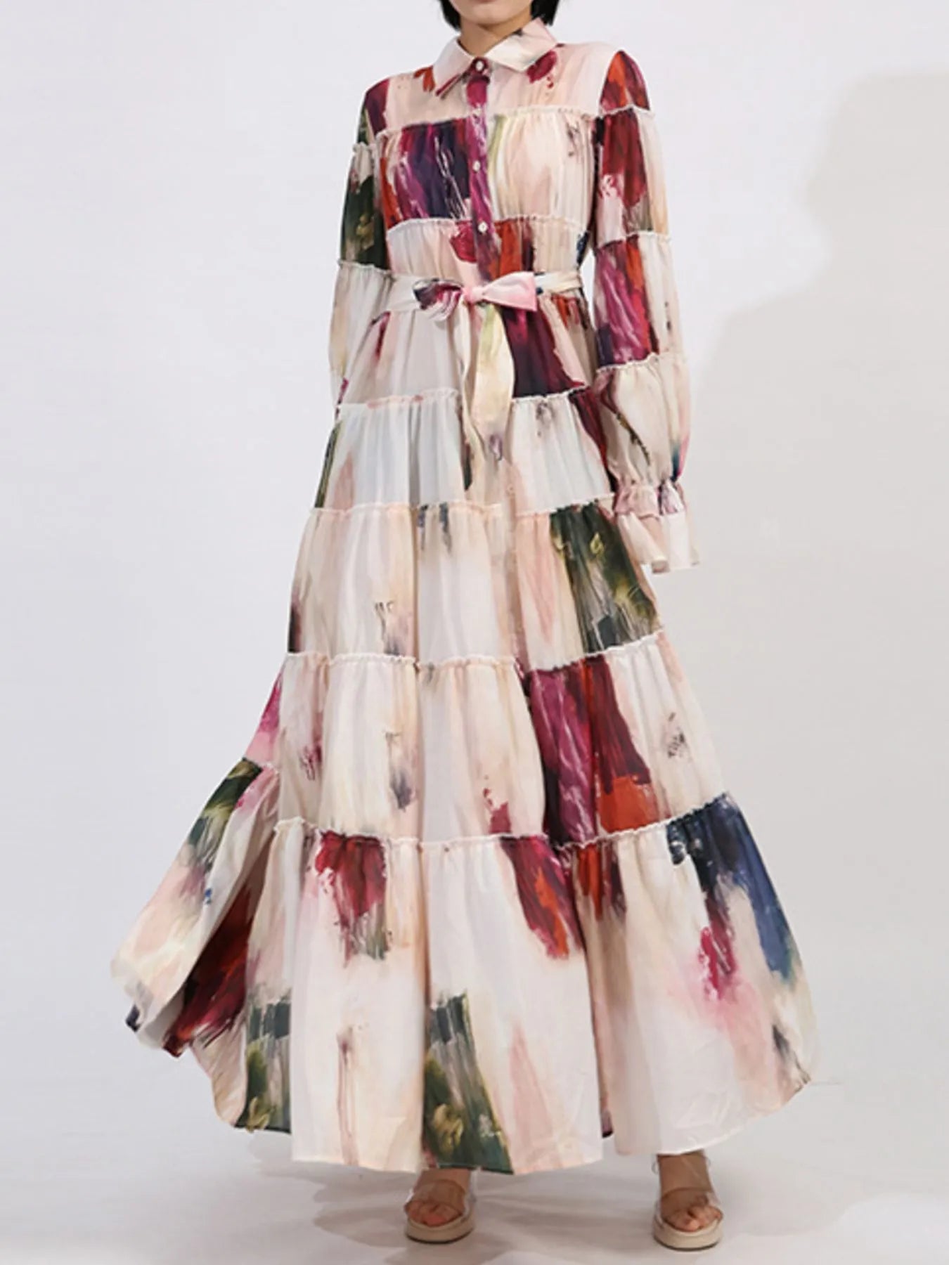 Tiered Tie Waist Maxi Dress designed for comfort and style at Lookzlike