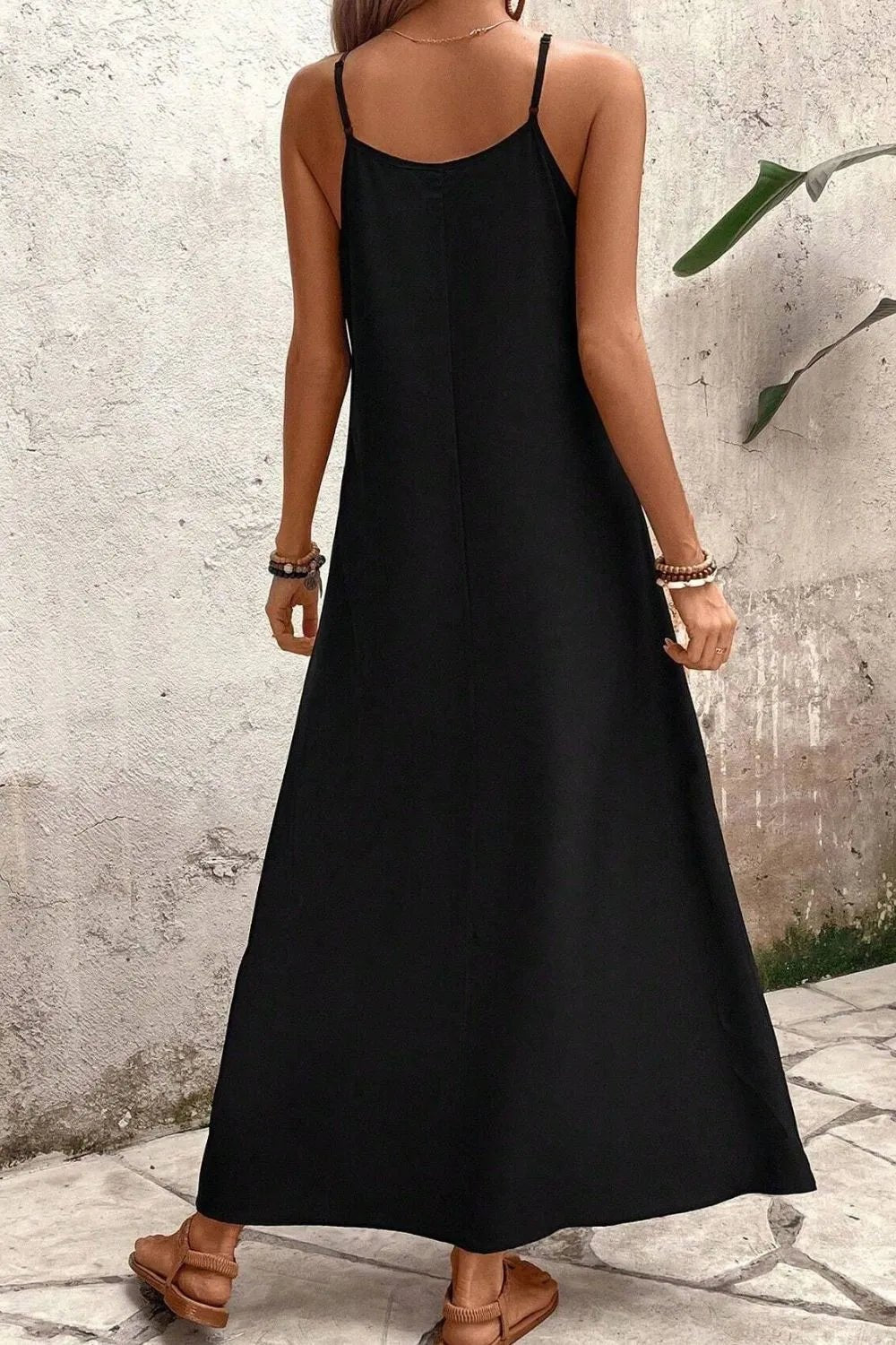 Tropical Leaf Print V-Neck Maxi Cami Dress - Lookzlike