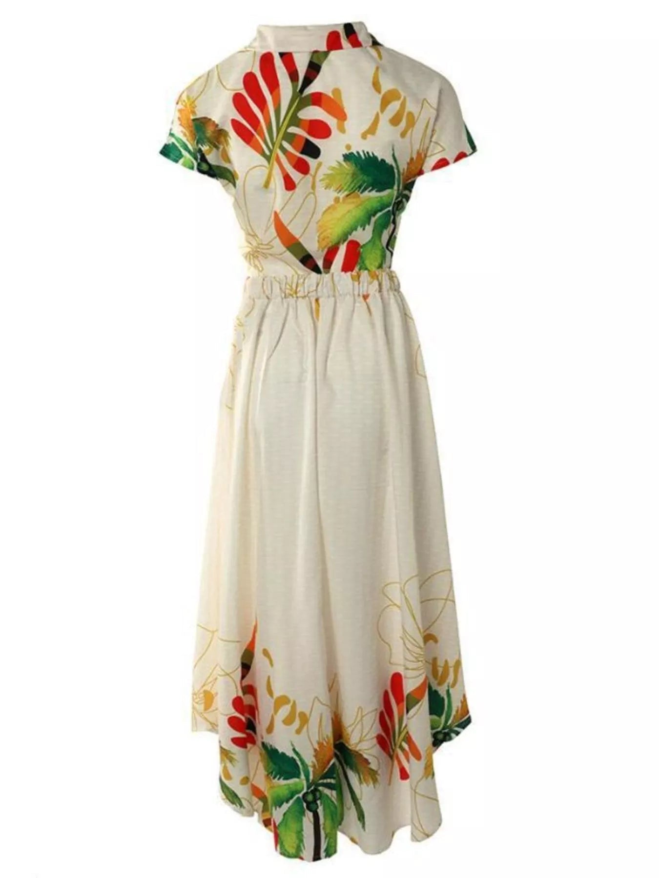 Tropical Print Button-Up Crop Top and Maxi Skirt Set、 designed for comfort and style at Lookzlike