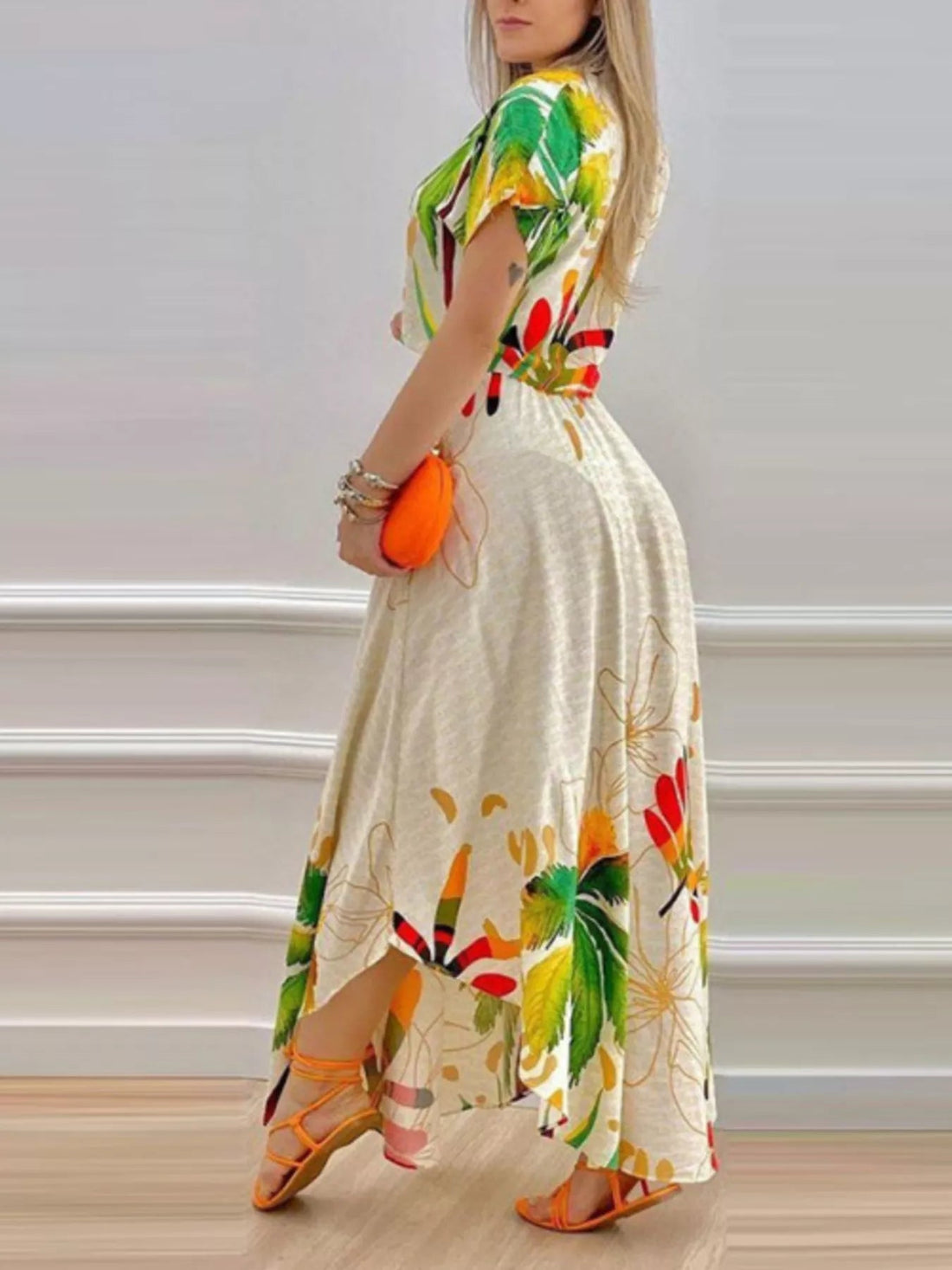 Tropical Print Button-Up Crop Top and Maxi Skirt Set、 designed for comfort and style at Lookzlike