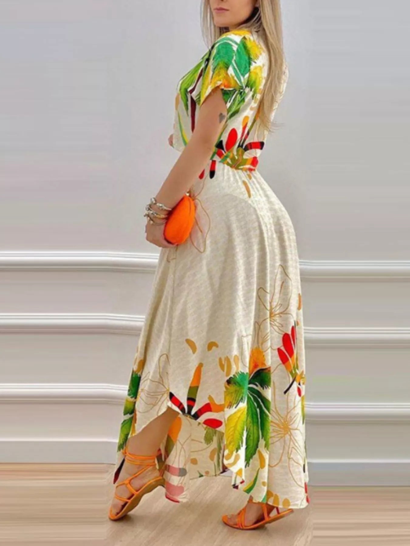 Tropical Print Button-Up Crop Top and Maxi Skirt Set、 designed for comfort and style at Lookzlike