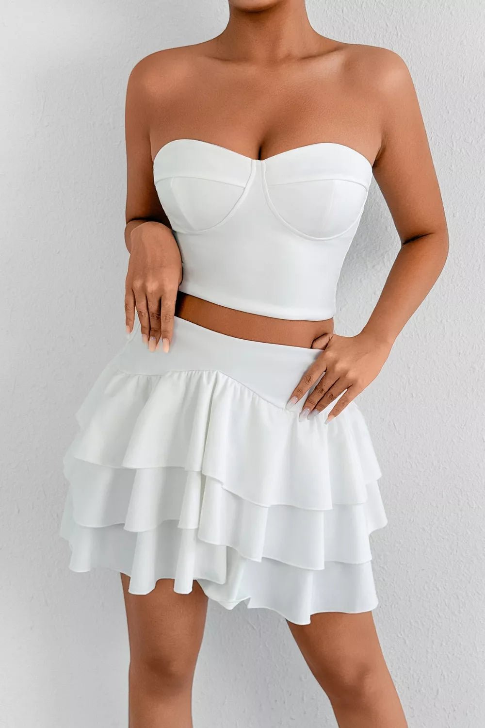 Tube Top and Ruffle Layered Skirt Set designed for comfort and style at Lookzlike