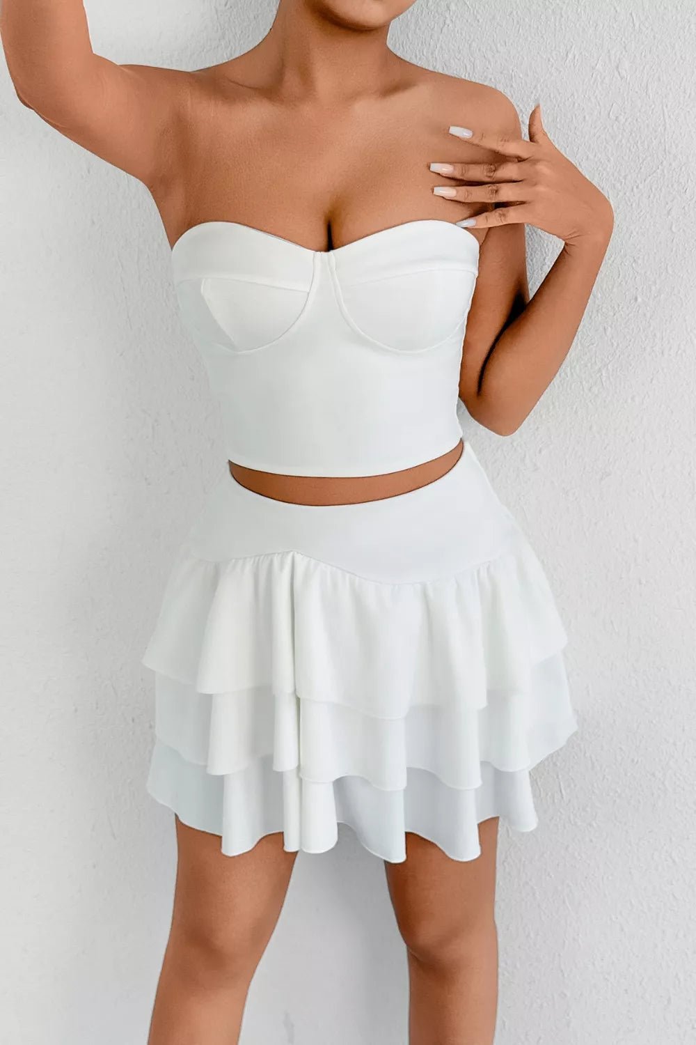 Tube Top and Ruffle Layered Skirt Set designed for comfort and style at Lookzlike