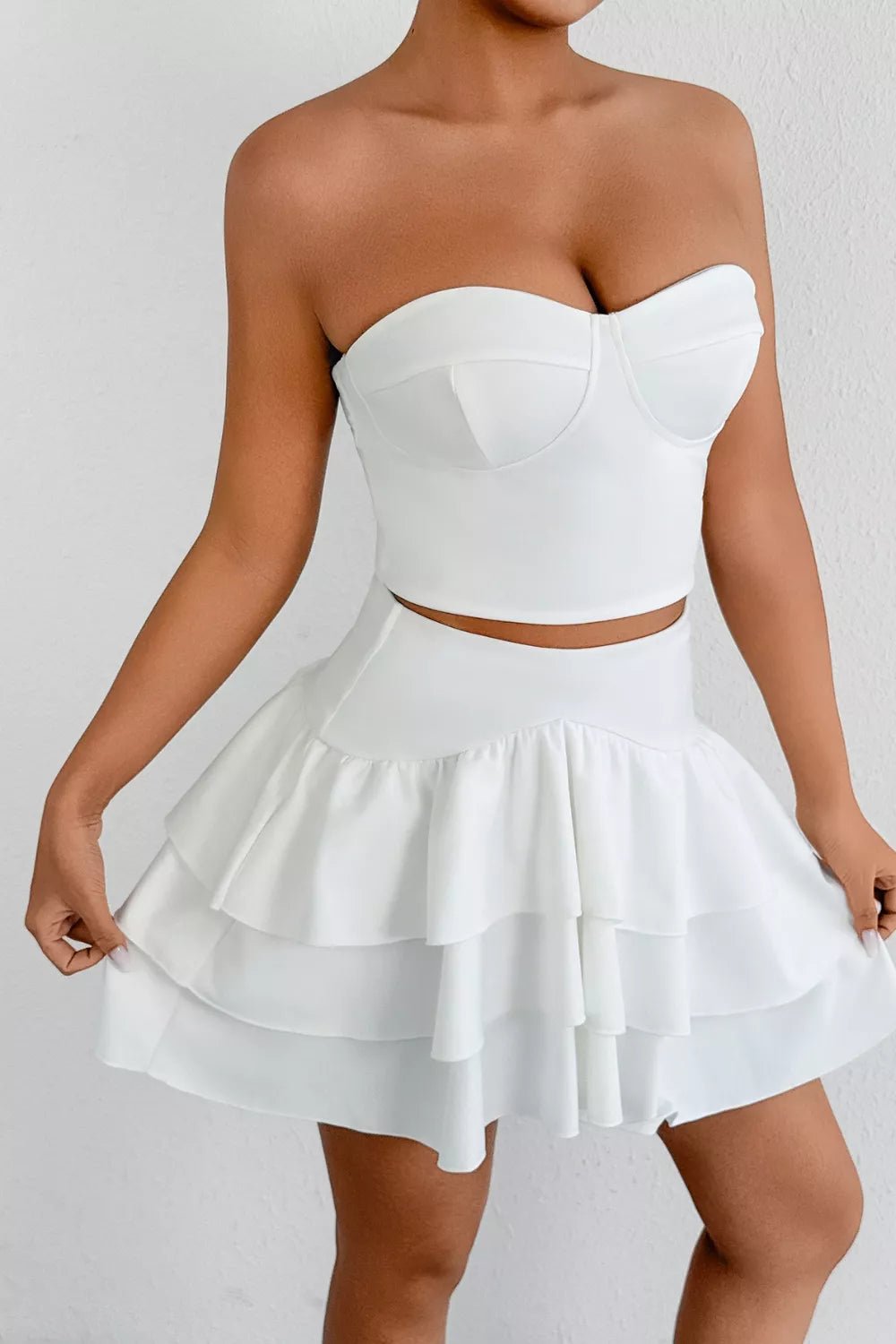 Tube Top and Ruffle Layered Skirt Set designed for comfort and style at Lookzlike