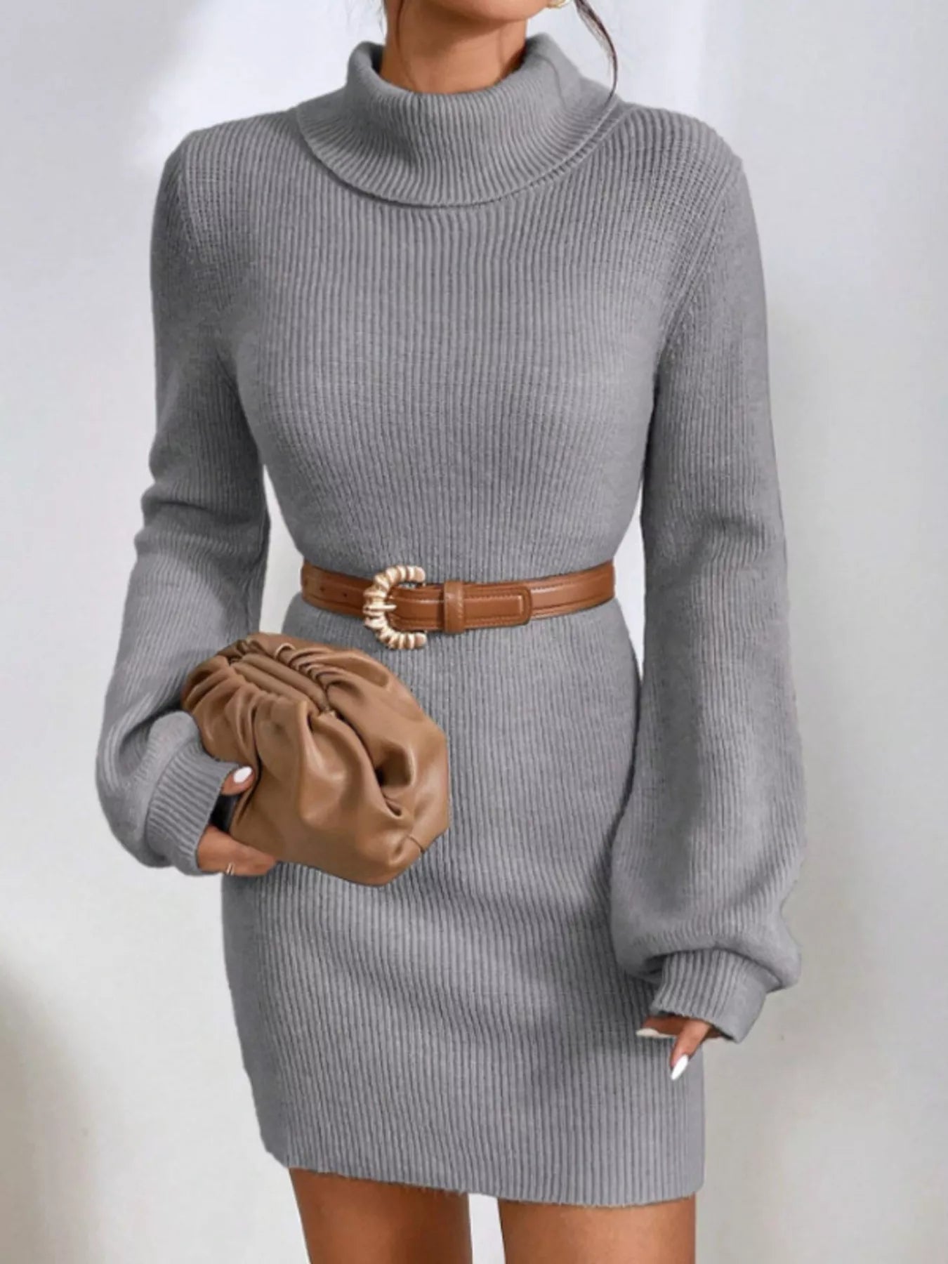 Turtleneck Ribbed Knit Sweater Dress designed for comfort and style at Lookzlike