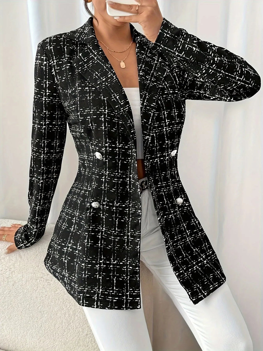 Tweed Double - Breasted Blazer designed for comfort and style at Lookzlike