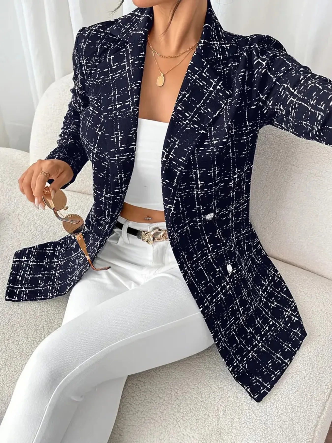 Tweed Double - Breasted Blazer designed for comfort and style at Lookzlike