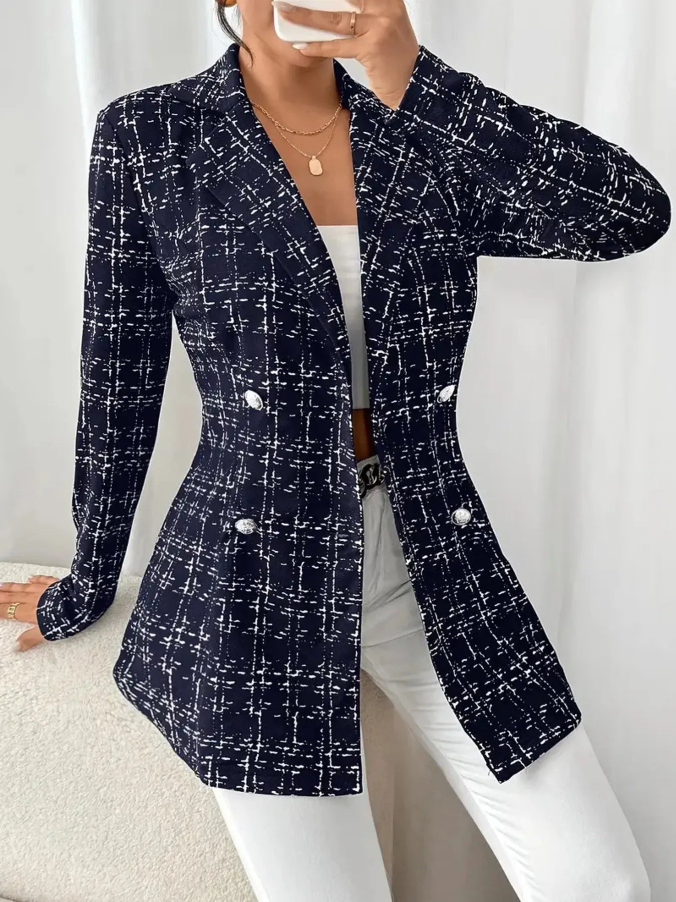 Tweed Double - Breasted Blazer designed for comfort and style at Lookzlike
