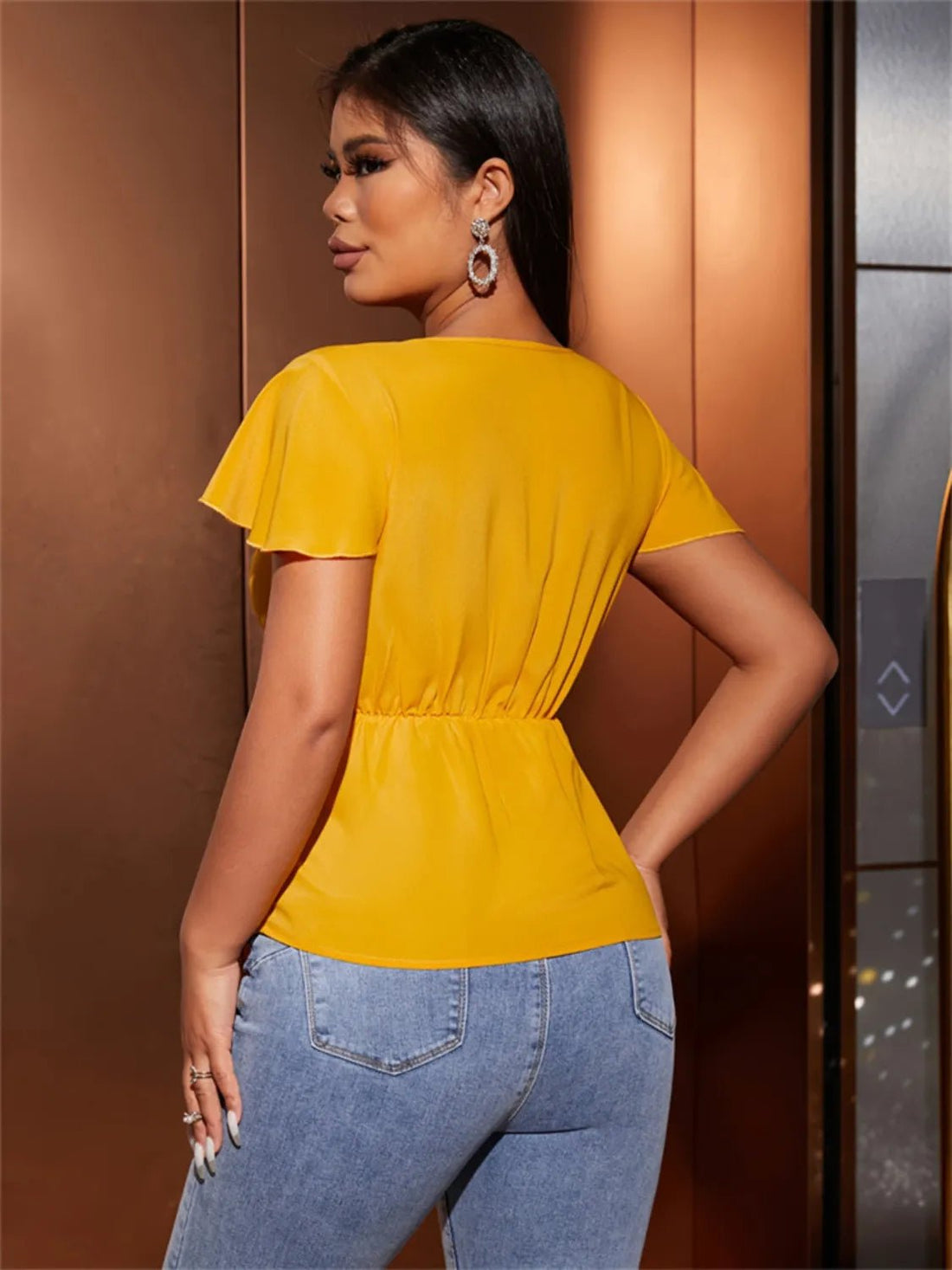Twisted Solid V-Neck Cap Sleeve Blouse - Lookzlike