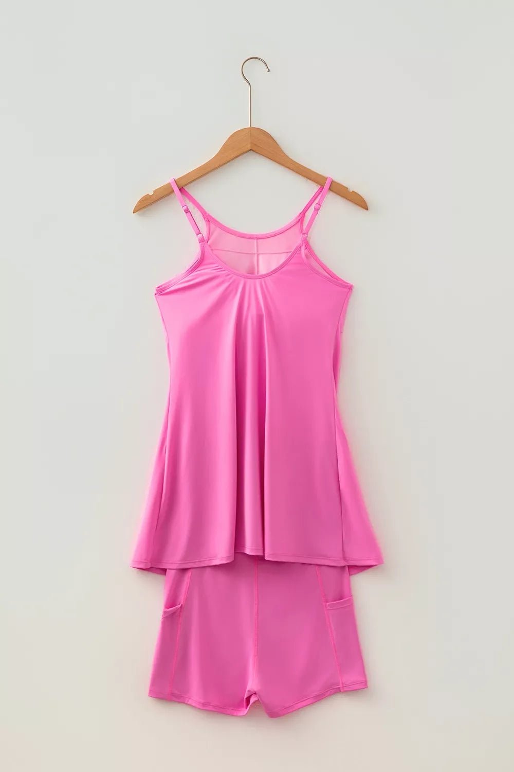 Twisted Strappy Back Active Mini Dress and Shorts Set designed for comfort and style at Lookzlike
