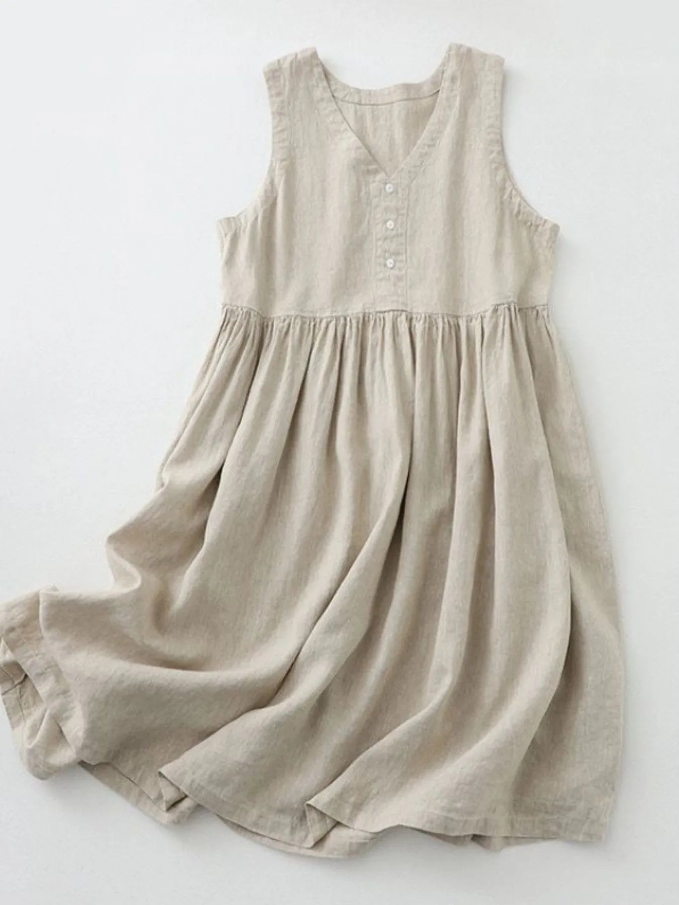 V-Neck Button Detail Sleeveless Midi Dress designed for comfort and style at Lookzlike