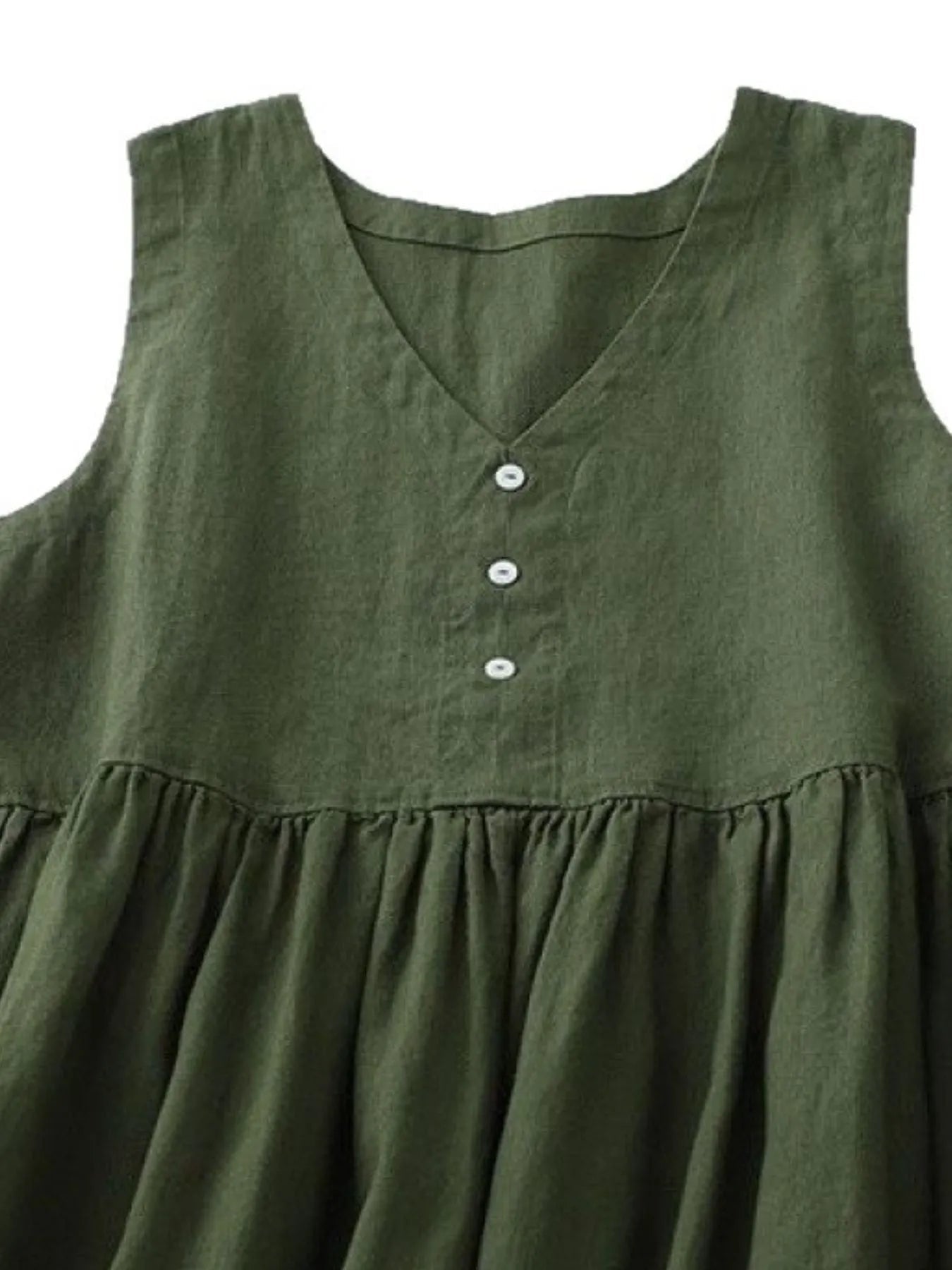 V-Neck Button Detail Sleeveless Midi Dress designed for comfort and style at Lookzlike
