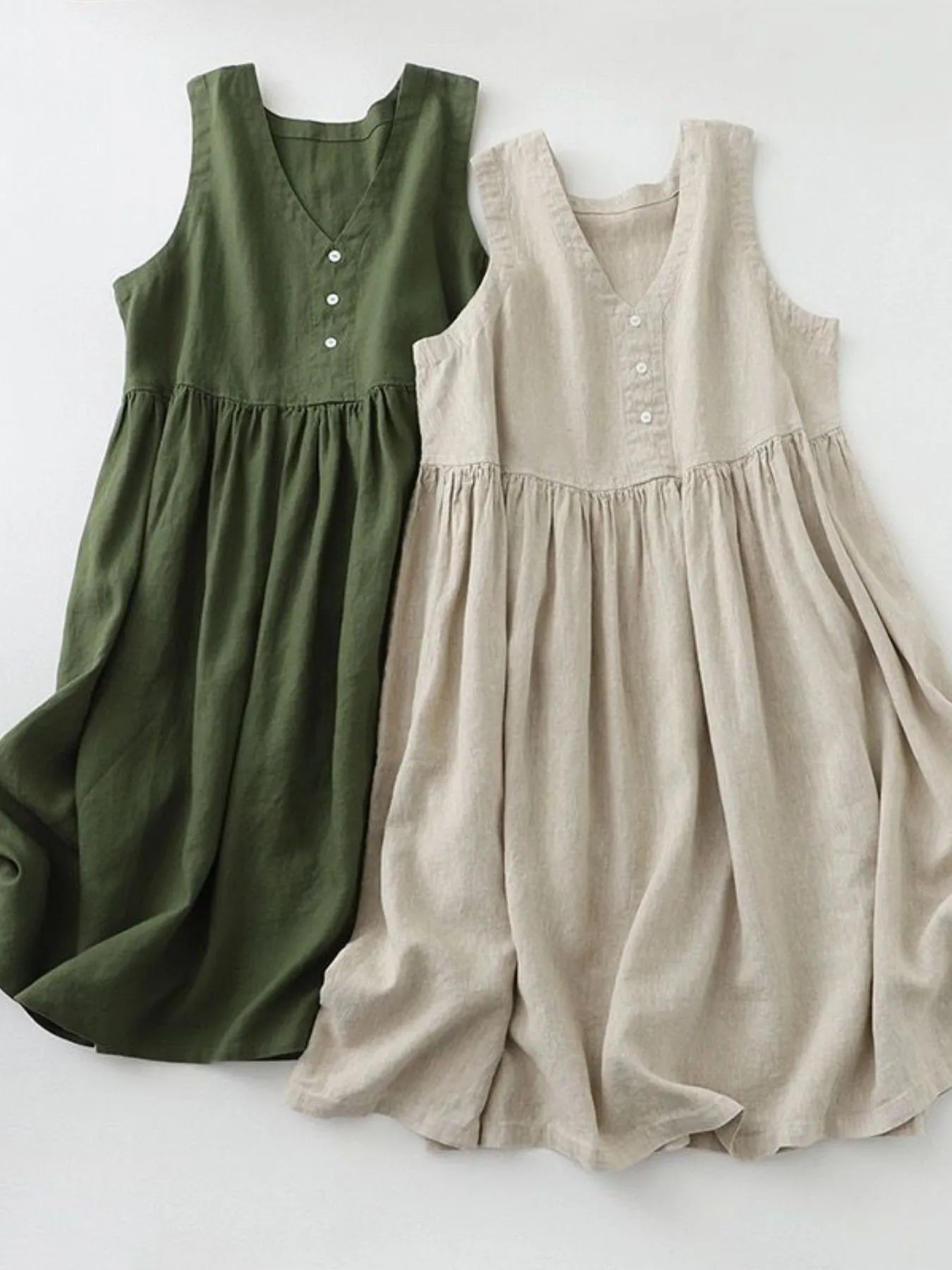 V-Neck Button Detail Sleeveless Midi Dress designed for comfort and style at Lookzlike