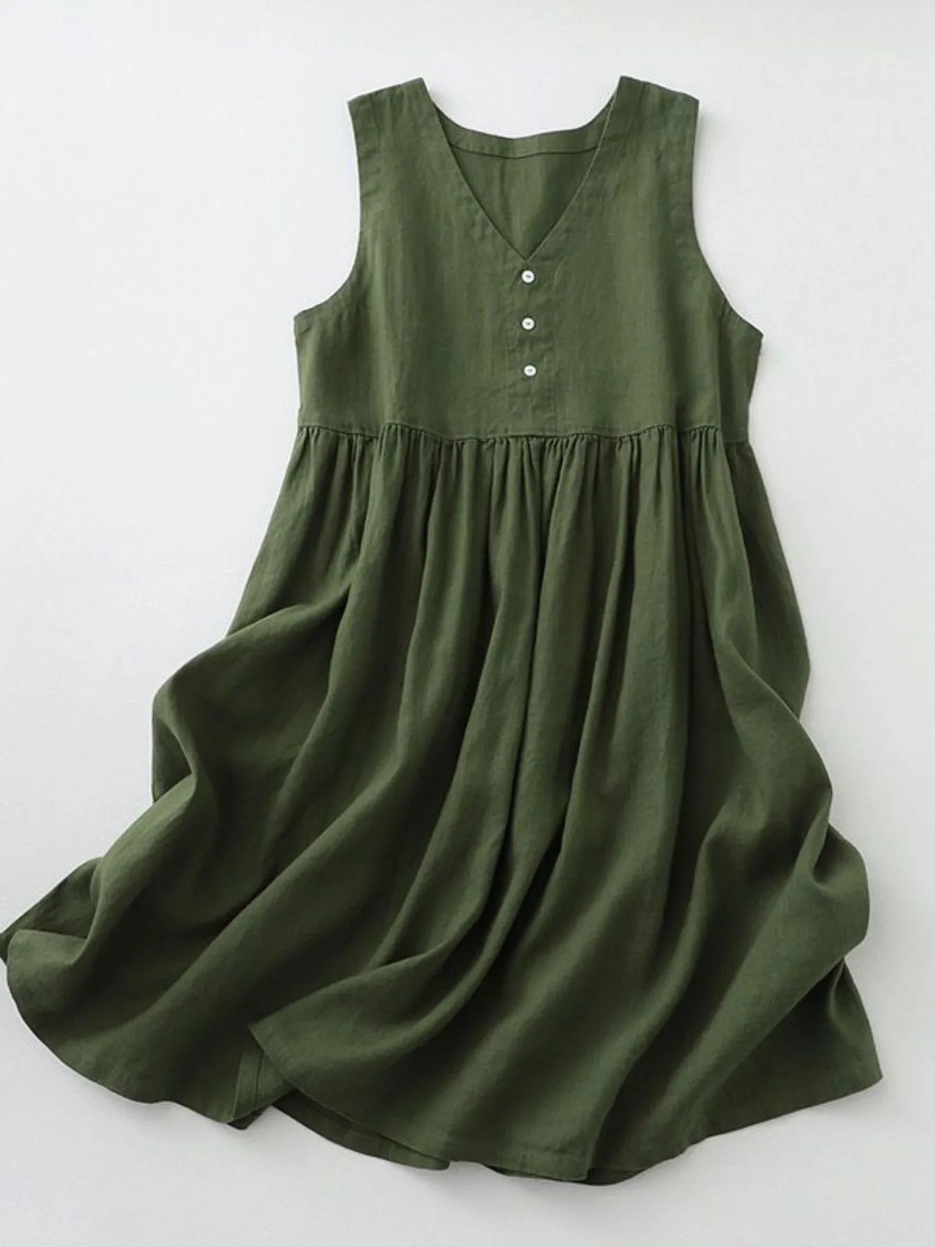 V-Neck Button Detail Sleeveless Midi Dress designed for comfort and style at Lookzlike