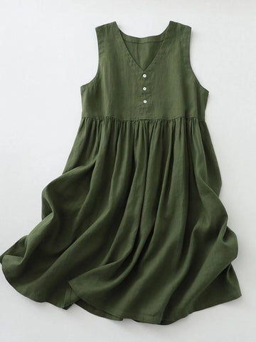 V-Neck Button Detail Sleeveless Midi Dress designed for comfort and style at Lookzlike